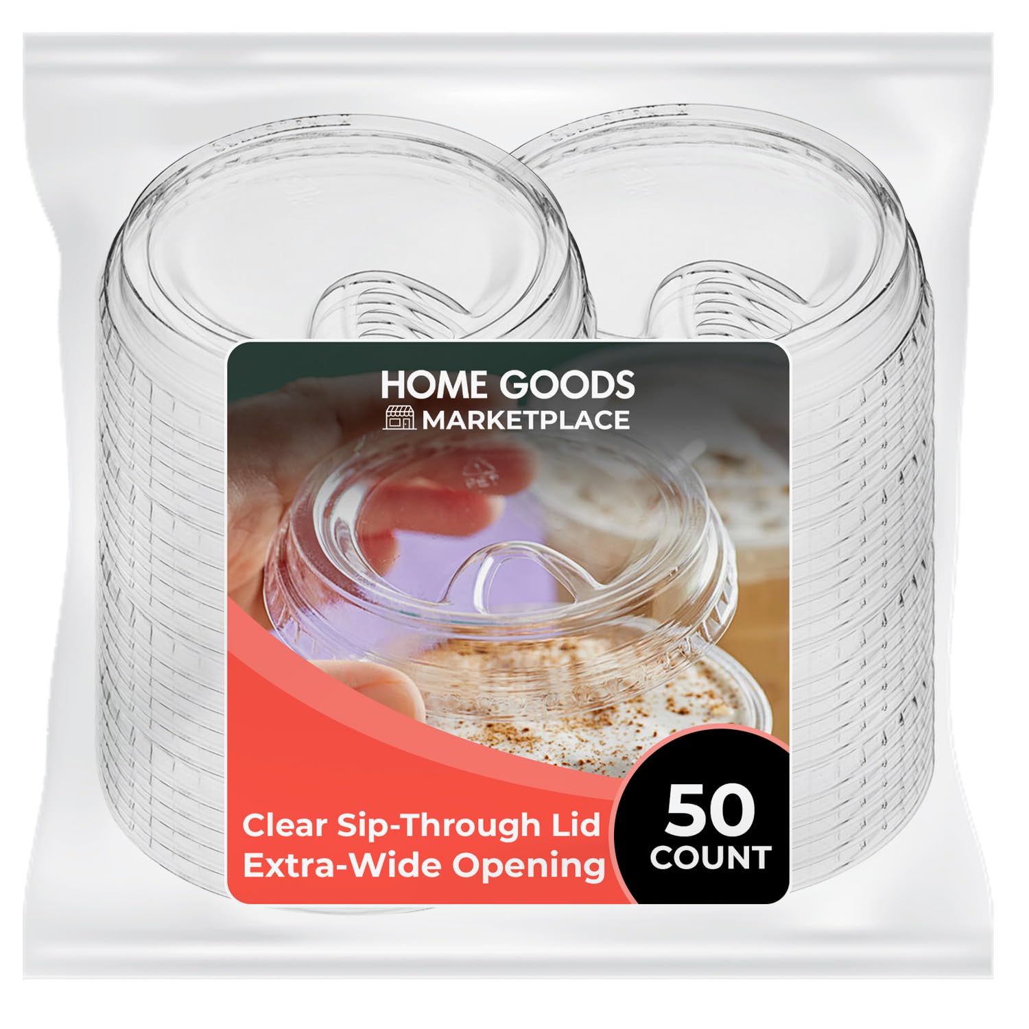Clear Sip-Through Lids with Extra-Wide Opening (50 Pack) – Fits 4 Inch Cups – PET Plastic, Spill-Resistant, Ideal for Iced Coffee, Bubble Tea, Smoothies, Cold Drinks