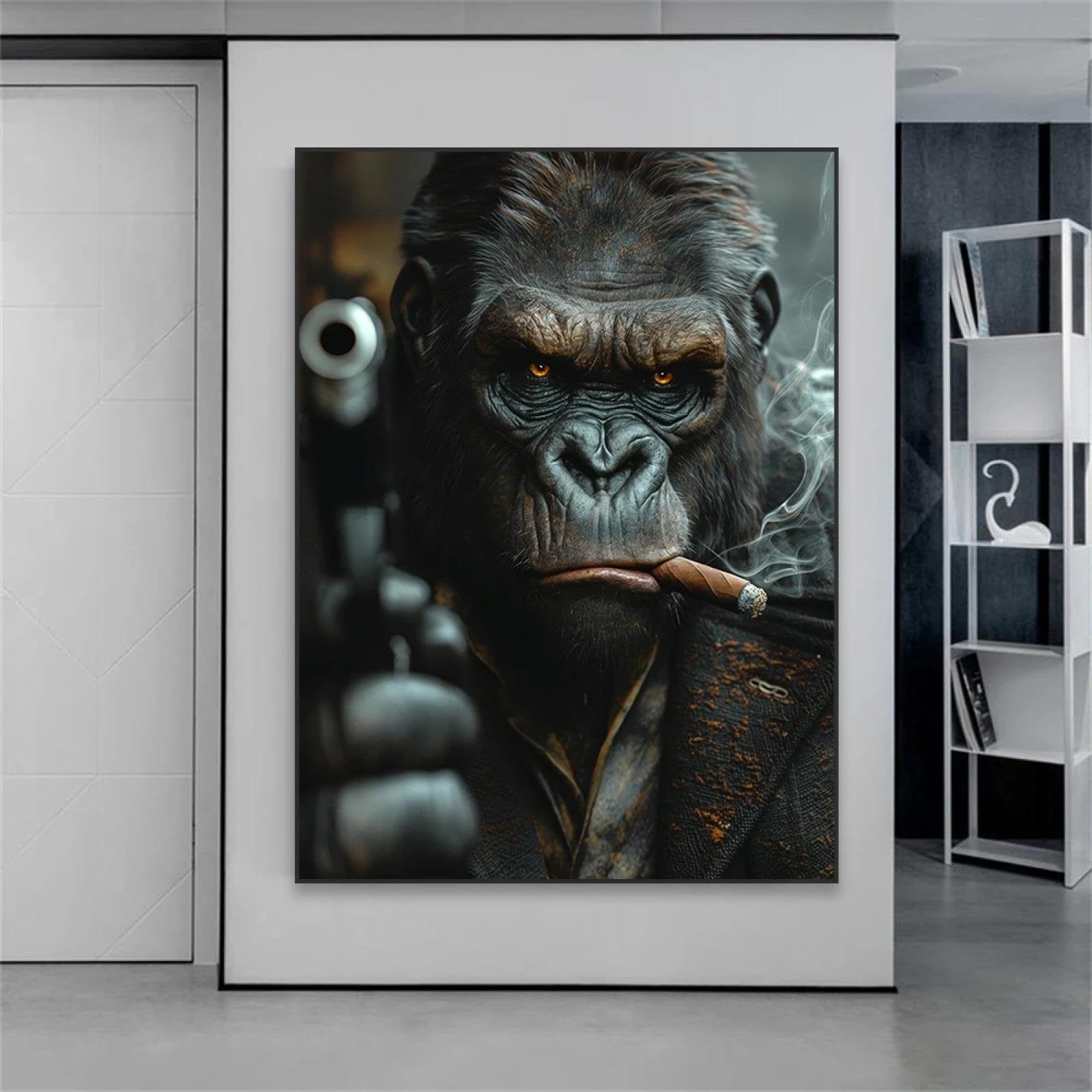 Zhuoya Frameless Modern Animal Gorilla Poster Gorilla Gangster Smokes A Cigar Wall Art Canvas Painting Fashion Pictures Prints Home Decor 80X120cm