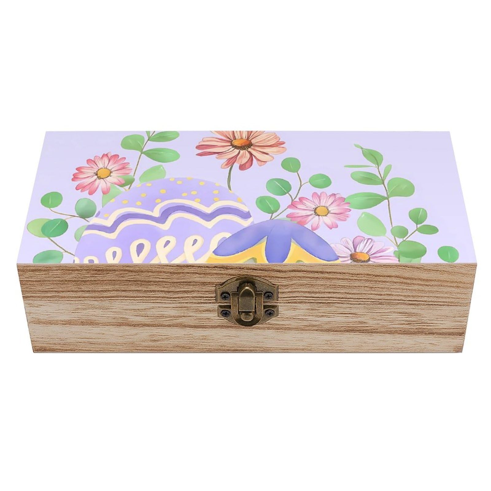 HLBSDM Easter Colorful Eggs Flowers Retro Wooden Storage Box Jewelry Art Gift Boxs Decorative Keepsake Boxes