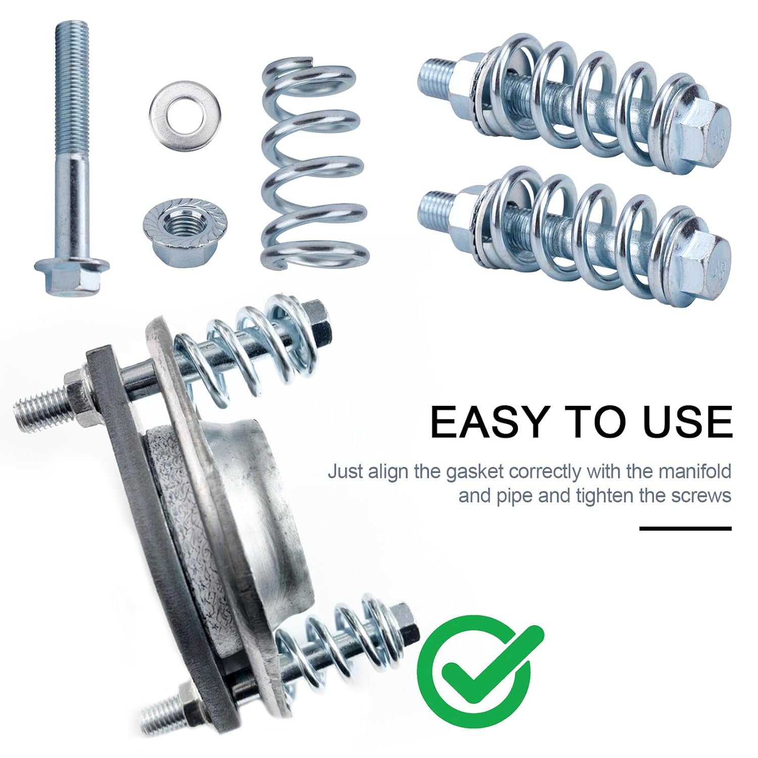 2pcs Exhaust Manifold Gasket & 2 Bolts Kit, High-Temp Sealed Donut Gasket with Shock Absorbing Springs for Car, Truck, SUV Exhaust System Repair (54mm)