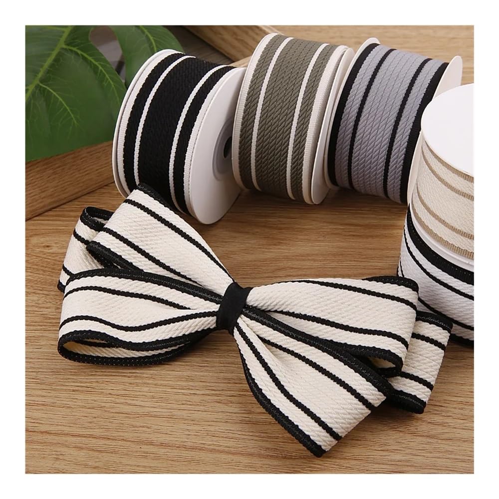 Cinta de punto a rayas blancas y negras de 10 yardas y 40 mm for hacer moños for el pelo, manualidades, envoltura de regalos, accesorios hechos a mano(Light gray)