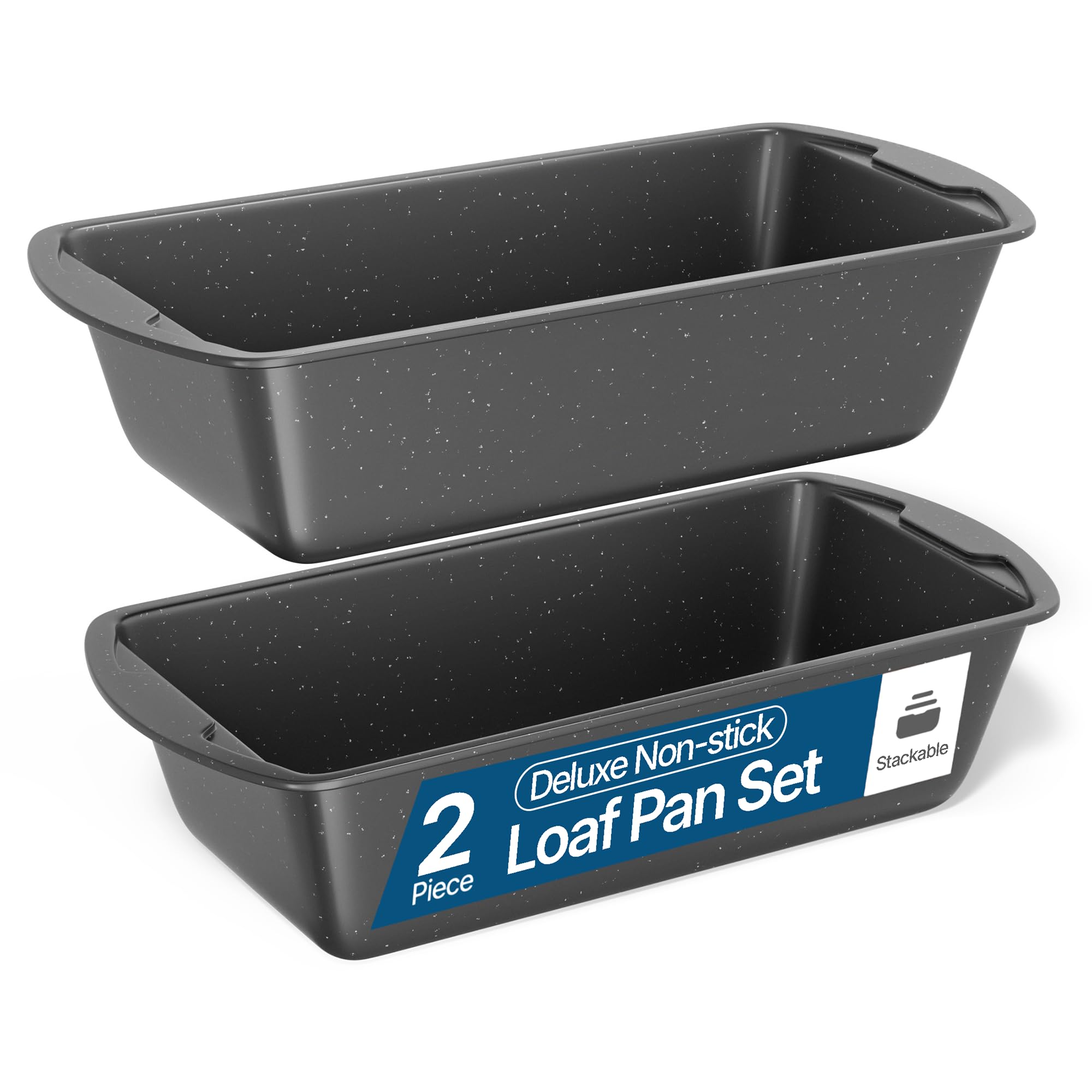 Juego de 2 moldes de pan antiadherentes de 25,9 cm y 27,9 cm, apto para horno hasta 232,2 °C, libre de PFOA, PFOS, PTFE, diseño apilable, resistente a las manchas, apto para lavavajillas, mármol gris