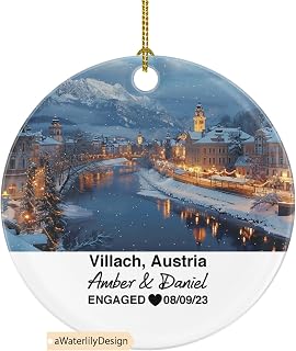 Personalized Villach Austria Christmas Ornament, Drau River, Dobratsch Nature Park, Mr & Mrs Wedding, Engagement, or Honeymoon Gift