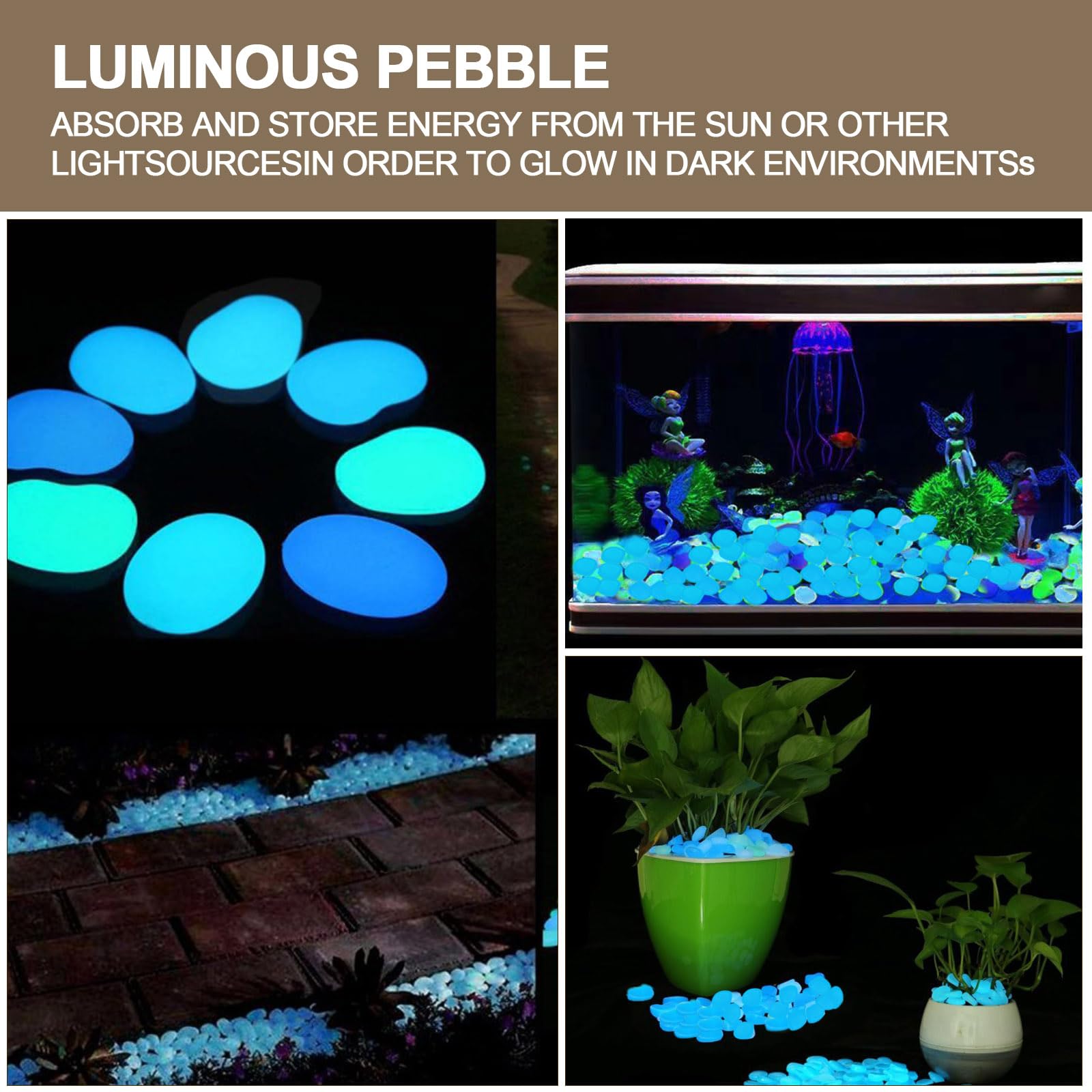 Pietre Luminose 1000 Pezzi 5-8mm – Ciottoli Fosforescenti Decorativi per Giardino, Terrazza, Acquario, Vaso di Fiori – Sassolini Brillanti Notte Fai da Te e Matrimonio