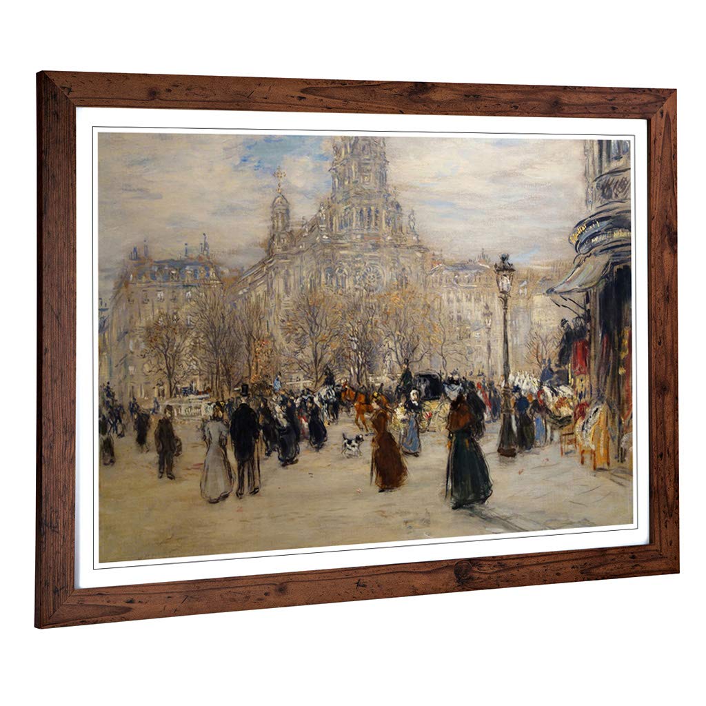 Big Box Art Framed Print of Jean-Francois Raffaelli Place St Augustin Design | Wall Art Picture | Home Decor for Kitchen, Living Room, Bedroom, Hallway, Walnut, A2 / 24.5x18 Inch / 62x45cm