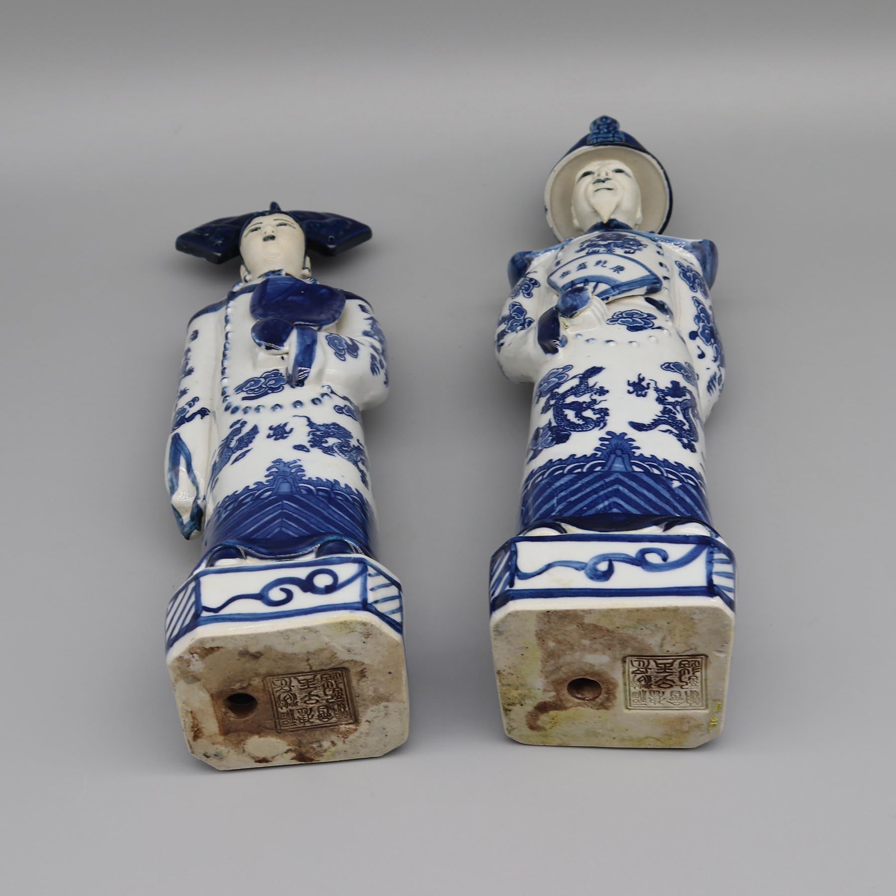 Eastern tide Set di 2 statuine tradizionali in porcellana blu e bianca dell'imperatore cinese e dell'imperatrice cinese, statue decorative in ceramica