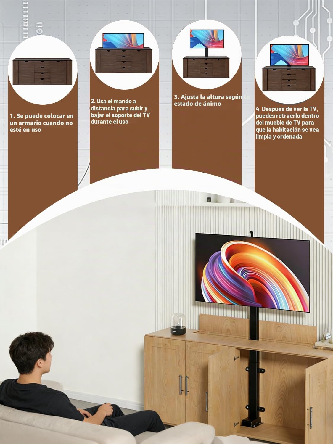 Soporte TV motorizado de 32-70" con Mando a Distancia, TV Lift Motorized con Función de Memoria, Elevador de TV motorizado Carga de 60 kg, MAX de Montaje VESA de 600 x 400 mm (90cm)