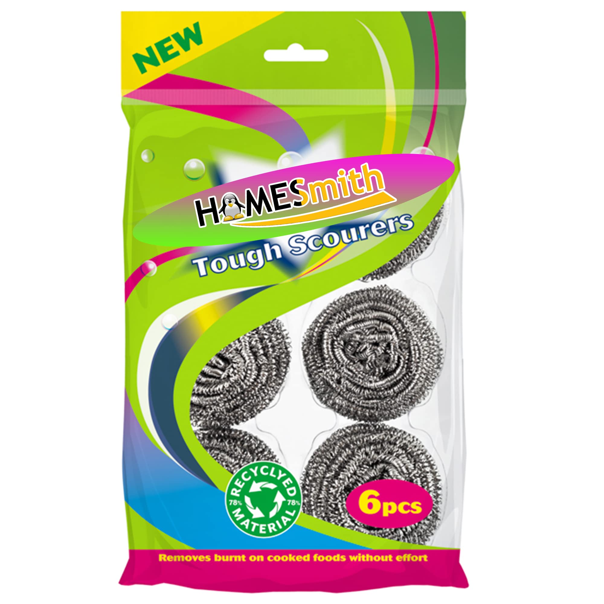 HOMESmith Stainless Steel Scourers – Pack of 6, (HS-130)