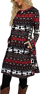 Women's Knit Dress Long Sleeve Casual Crew Neck Tunic Dresses with Pockets Button Side Fall Winter Trendy Outfits - Buy now