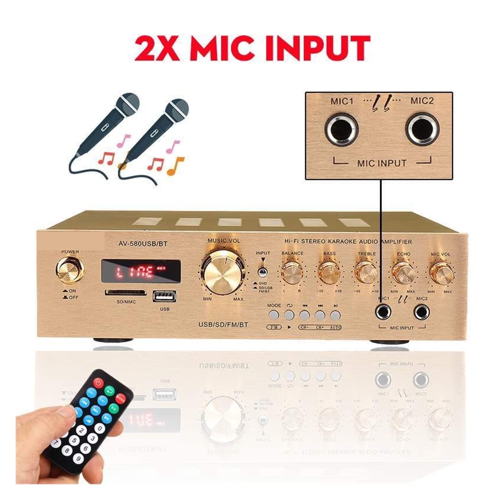 BASSFLY Amplificador estéreo HiFi Bluetooth5.0 FM 5 Canales LED Digital Home Cinema amplificadores de Cine en casa amplificadores for el hogar