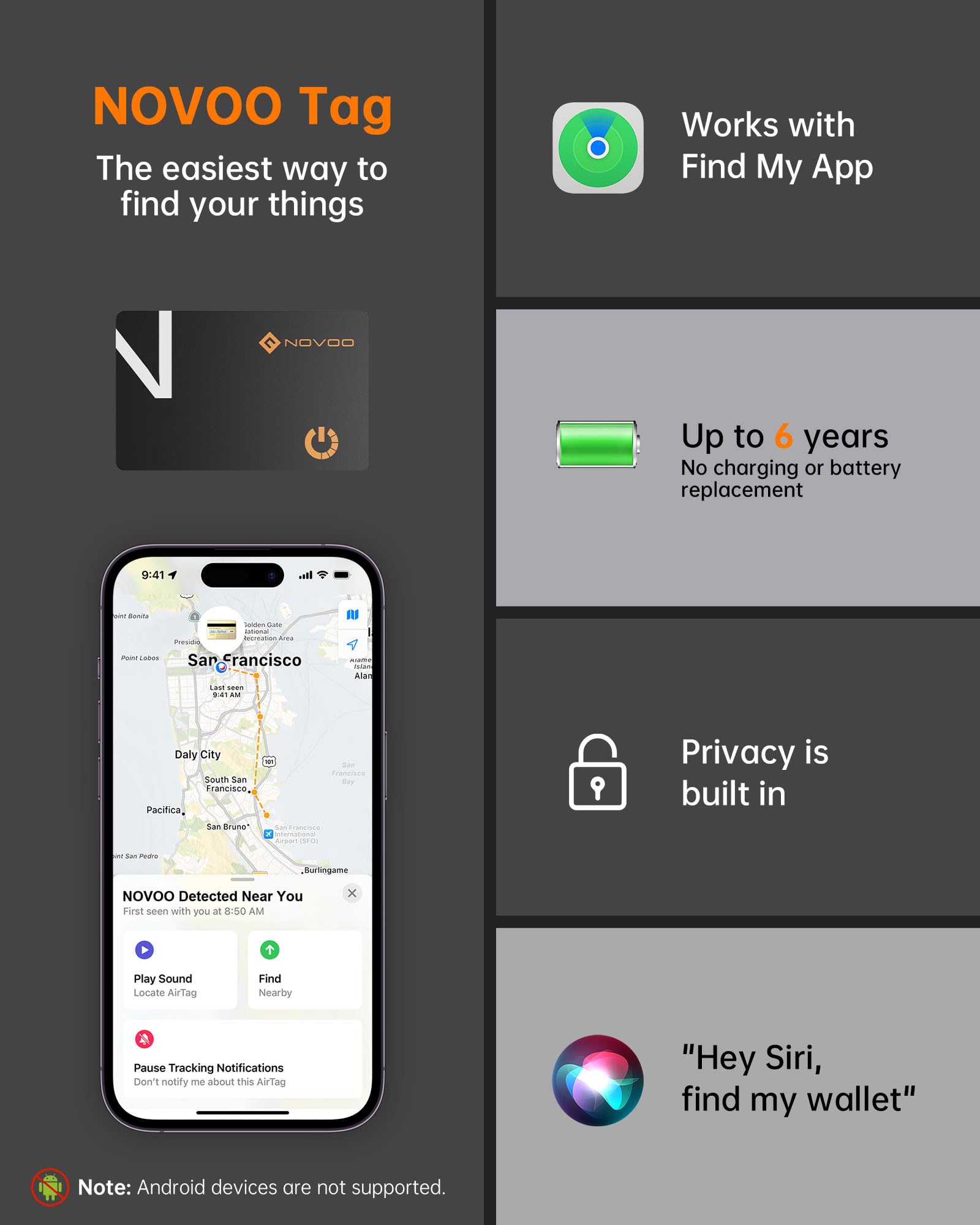NOVOO Slim SmartCard Wallet Tracker, Air Locator Tag - 1.6mm Thin, 6-Year Battery, IP68 Waterproof, Apple Find My Compatible (iOS Only), Bluetooth GPS Item Finder (1-Pack) — view 8