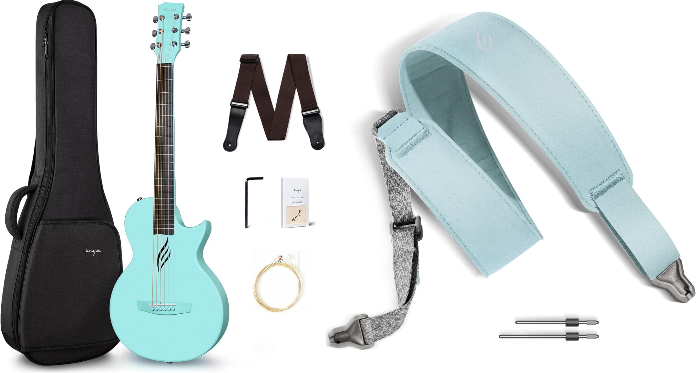 enyaNova Go Carbon Fiber Acoustic Guitar 1/2 Size Beginner Adult Travel Acustica Guitarra w/Starter Bundle Kit & enya Magnetic Strap