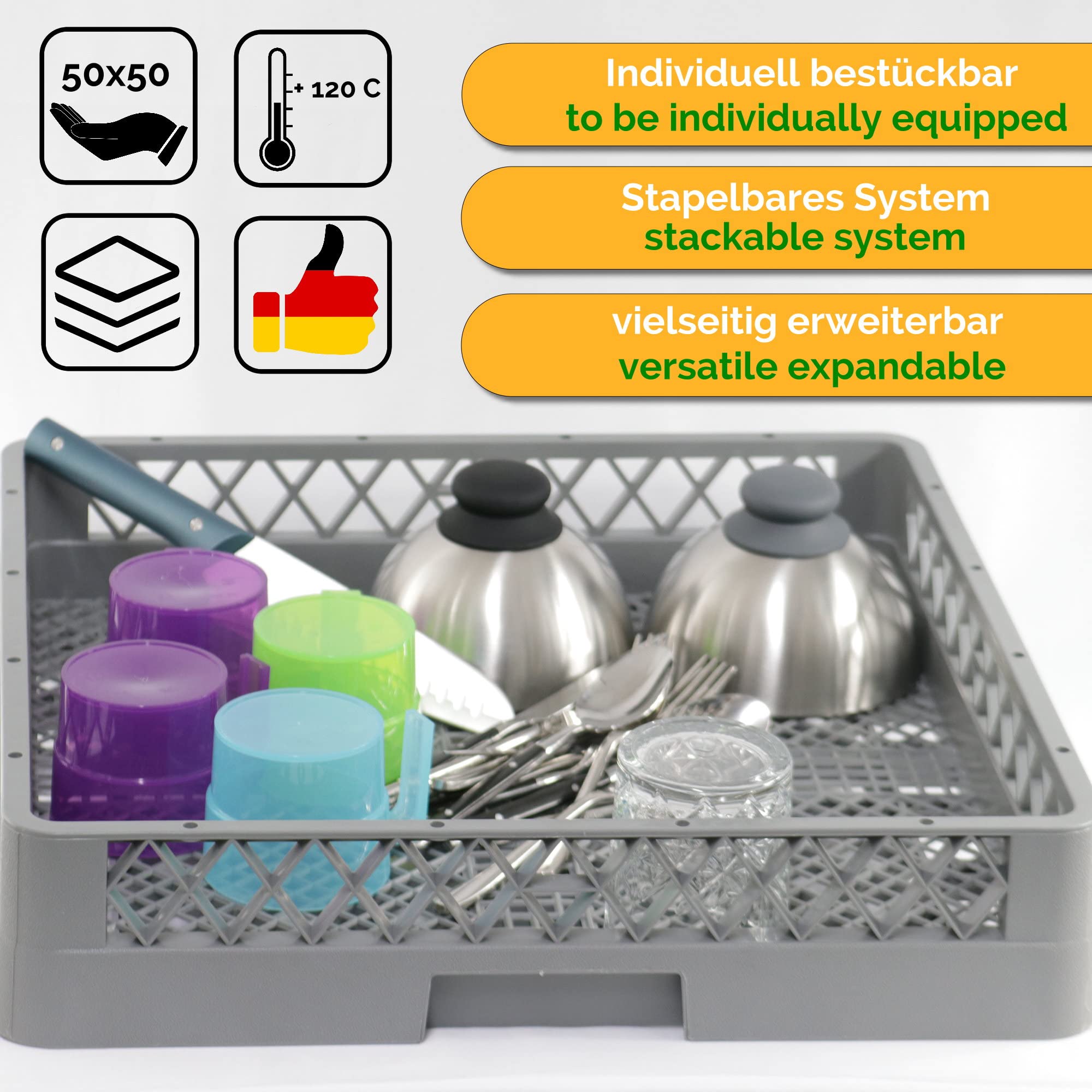 3 cestas para vasos, cubiertos, tazas, cesta fina, sin división, 50 x 50 cm, para cubiertos o lavavajillas, para lavavajillas comercial, para cubiertos y piezas pequeñas