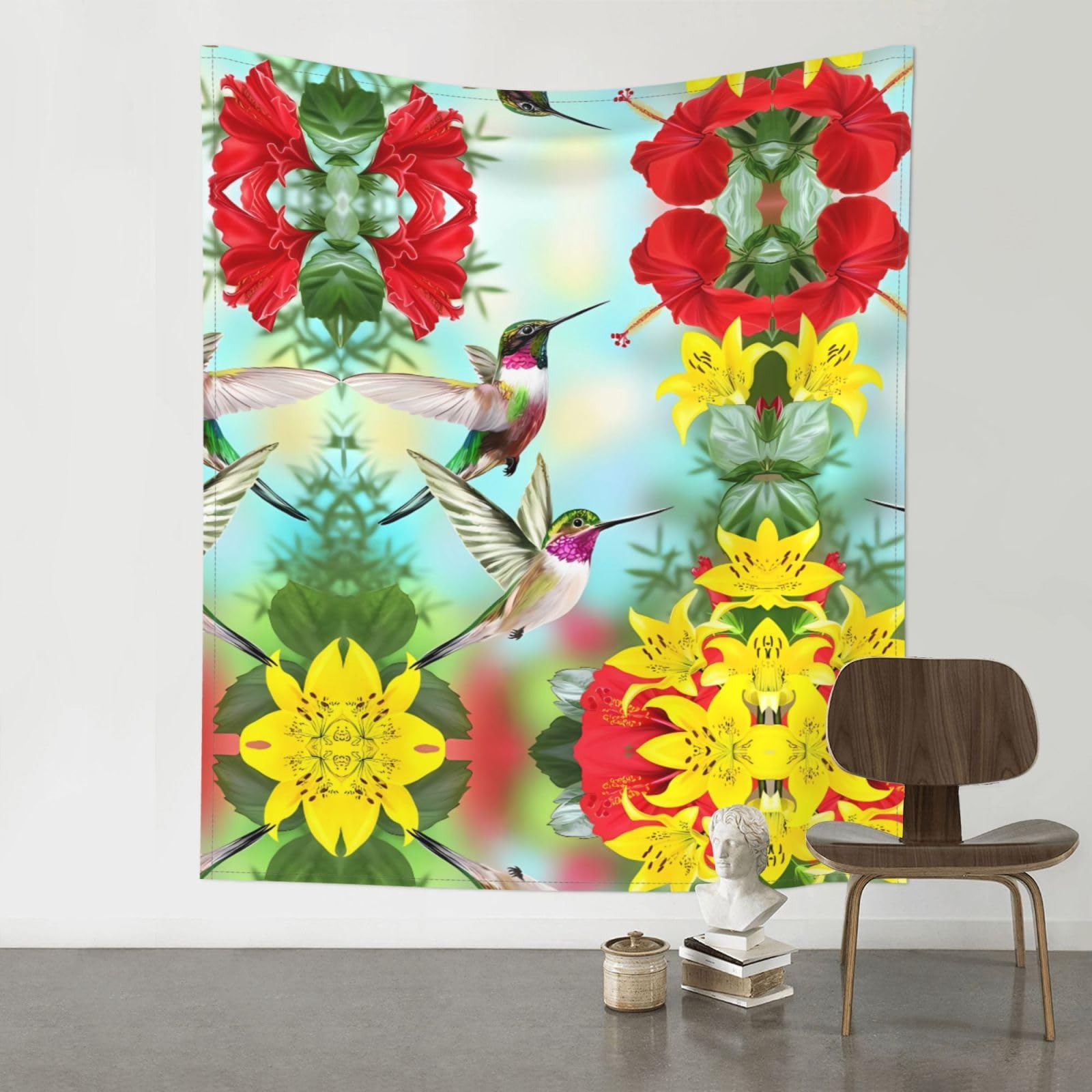 YYHHAOFA Hummingbirds Red Flower Hibiscus Prints 60x51in Wall Tapestry Boho Chic Dorm Decor & Beach Throw Blanket
