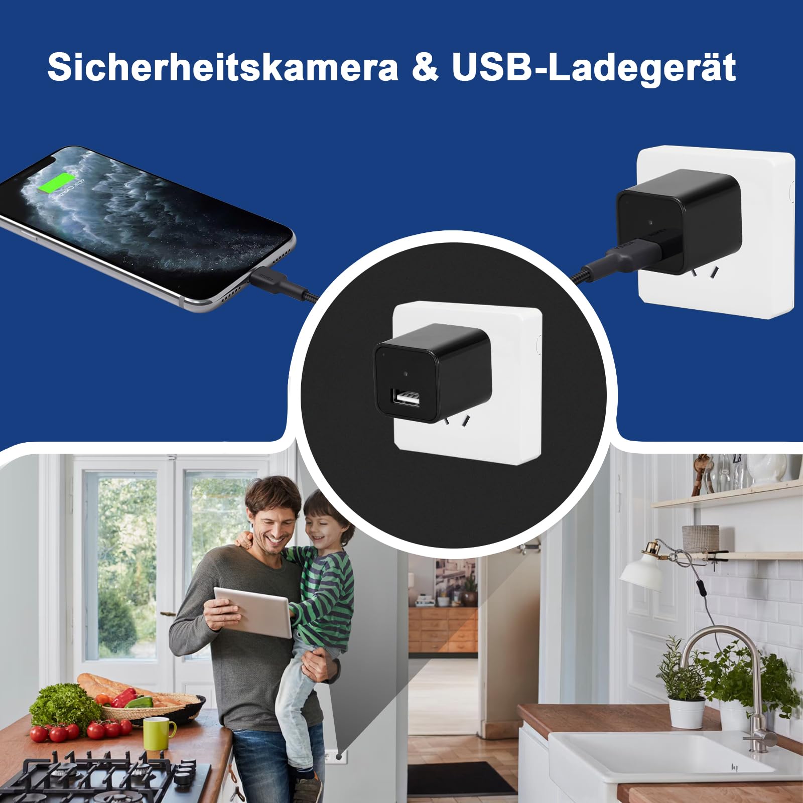 sakalaka HD 1080P Mini ukryta kamera z ładowarką USB, ciągłe nagrywanie wideo, wykrywanie ruchu