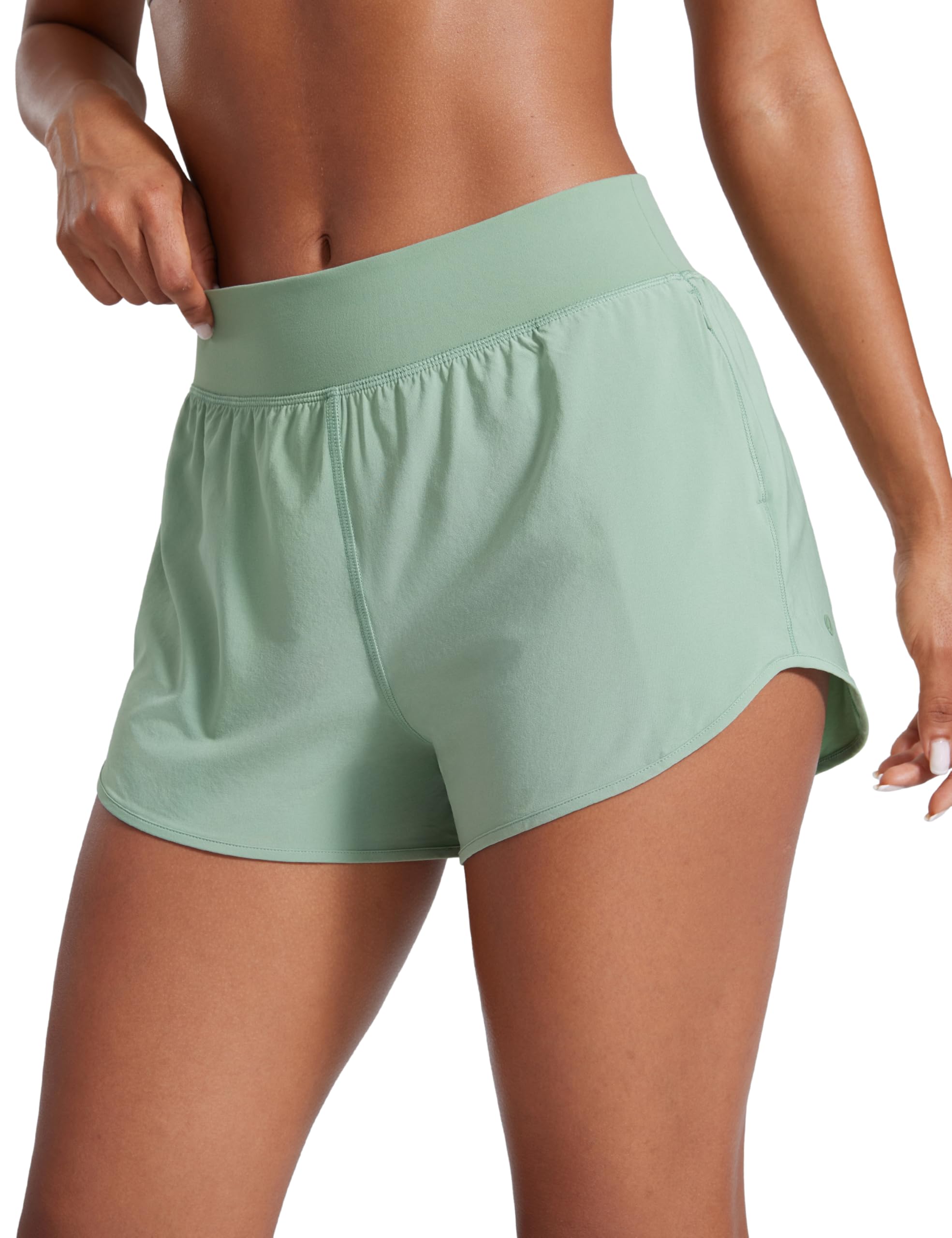 CRZ YOGA Women's Mid Flat Waisted Running Shorts 3 inch