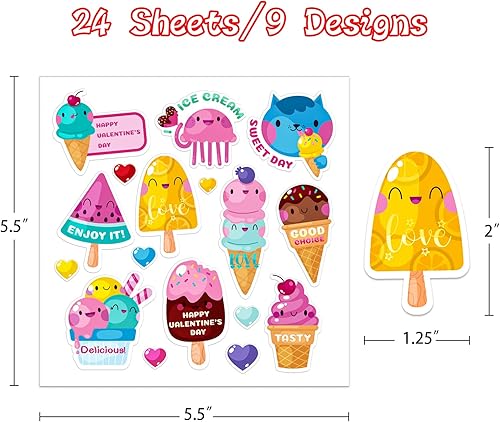 Miniatura 7 de JUESMOS Calcomanías de San Valentín para niños 408 calcomanías de helado de amor para adolescentes y niñas decoraciones de fiesta para el día de San