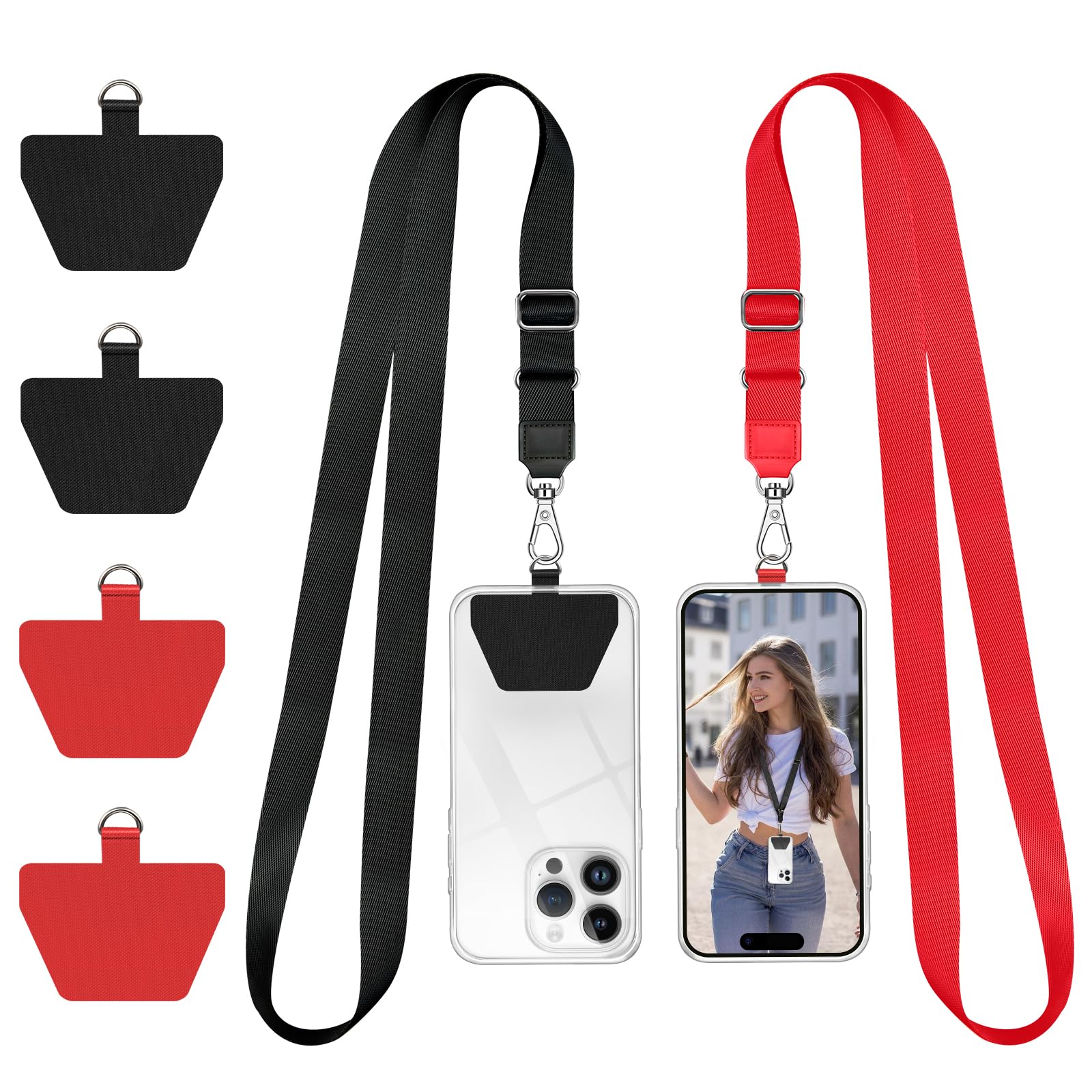 Doormoon Cordón para teléfono, correa universal para el cuello con parche para funda de teléfono, cartera, llavero, soporte para tarjeta de identificación para la mayoría de teléfonos inteligentes