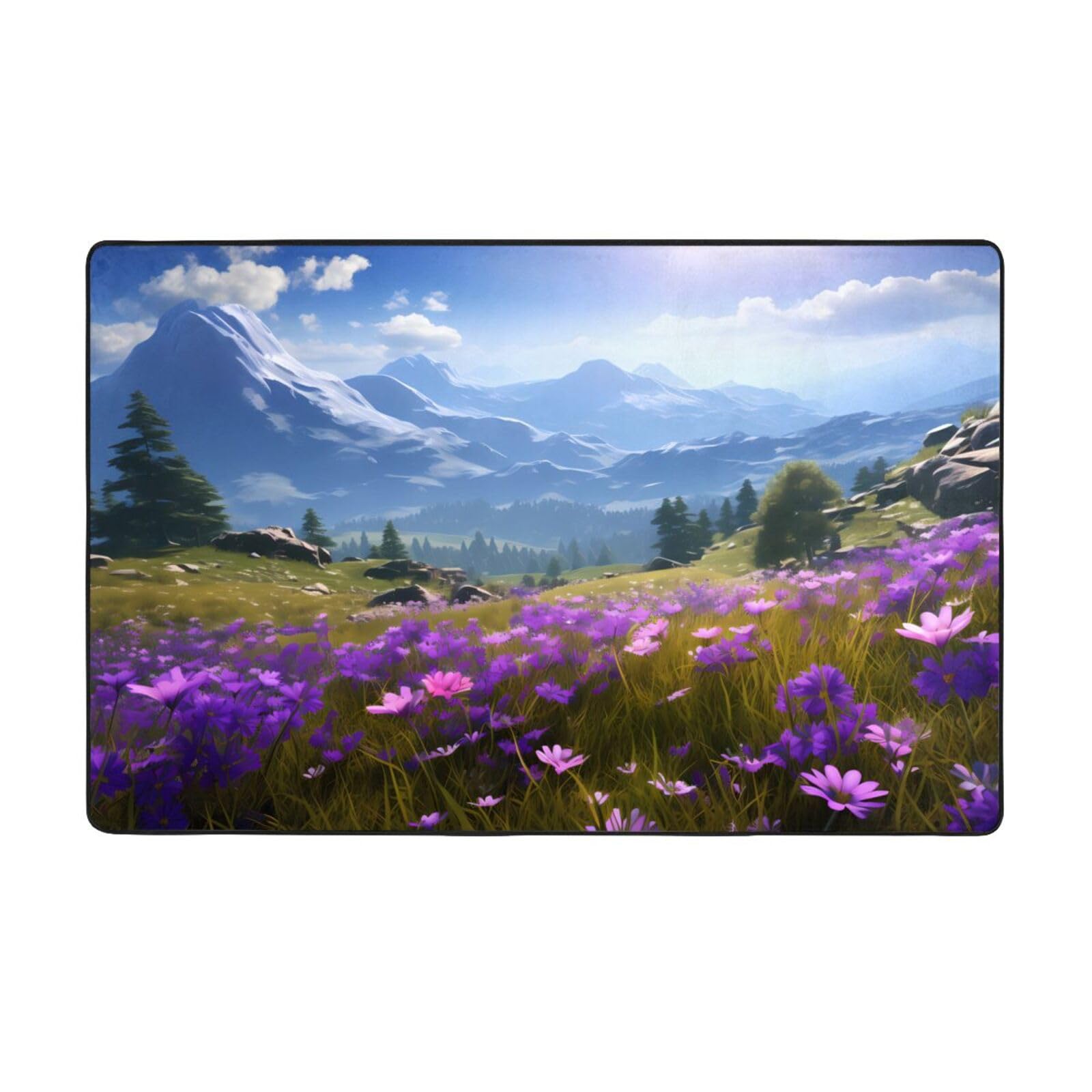 Tapis en flanelle antidérapant et durable à motif fleurs violettes