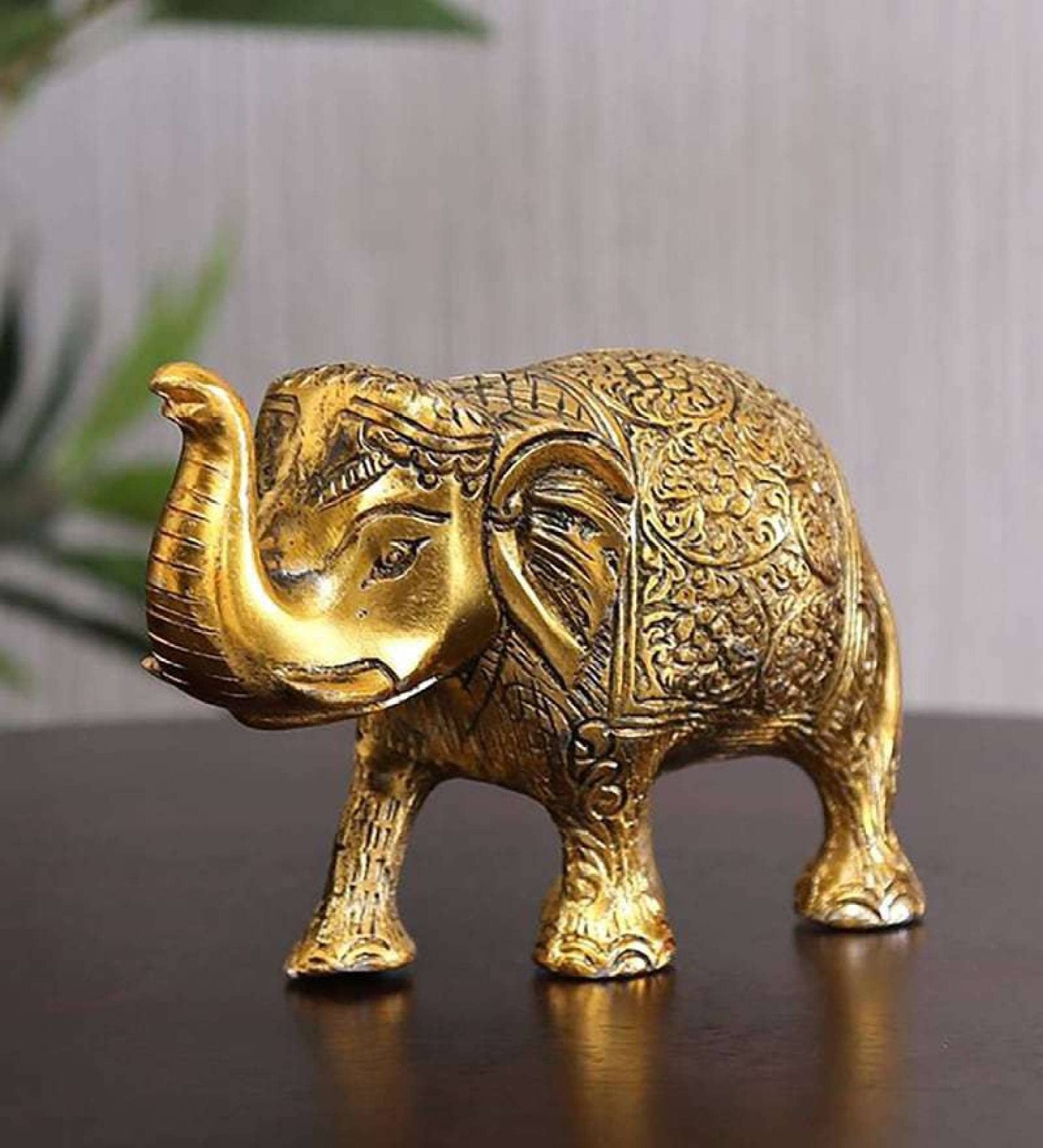 INFINITIVE BAZAAR Metal Elephant Statue Gold Polish for Your Home,Office Table Decorative & Gift Article,Animal Showpiece Figurines.