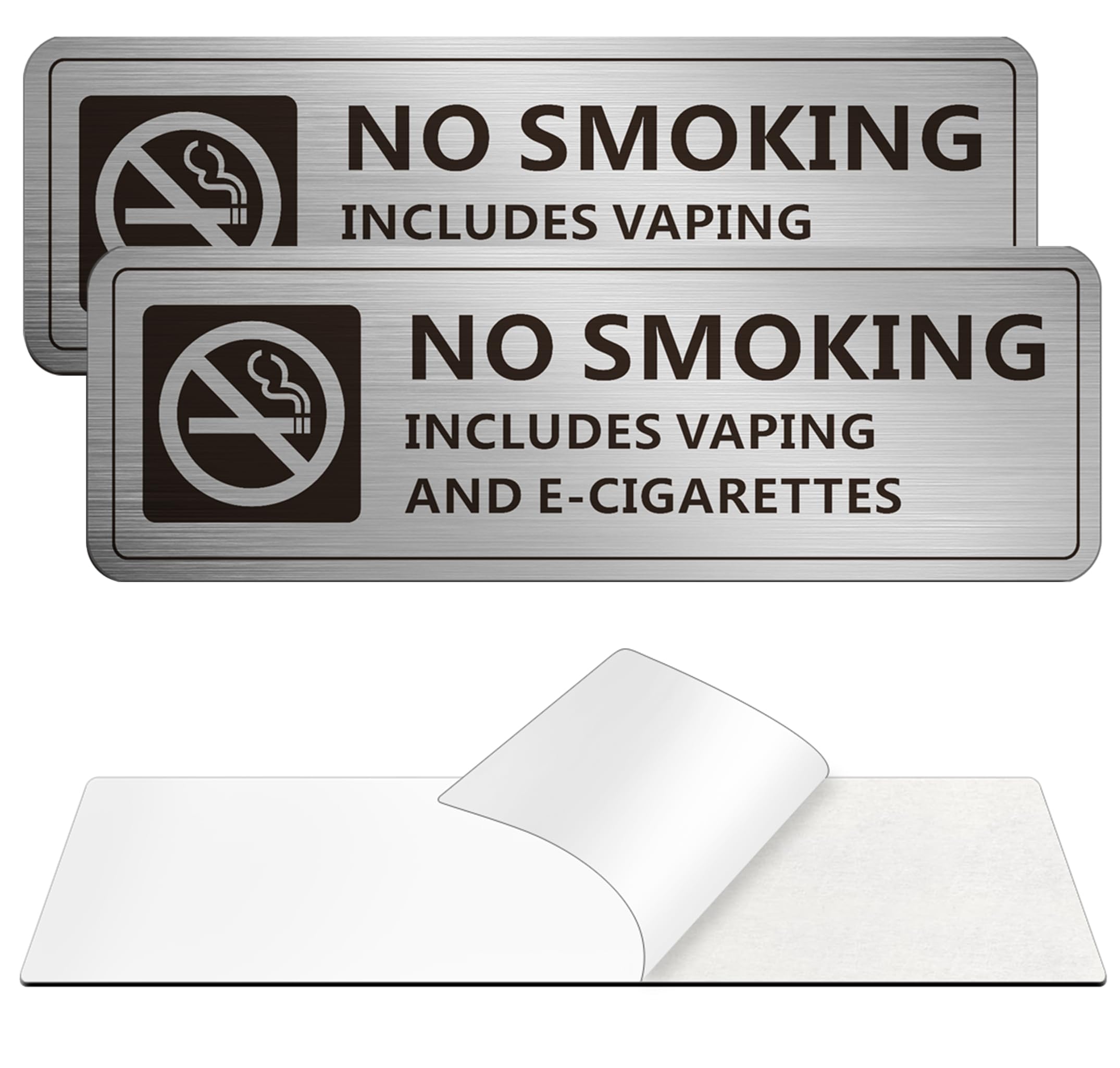 No Smoking Signs, (2 Pack) Self-adhesive No Smoking Signs for Business, 7 x 2 Inch Metal Signage for Home House Restaurants and Hotels (Brushed Nickel