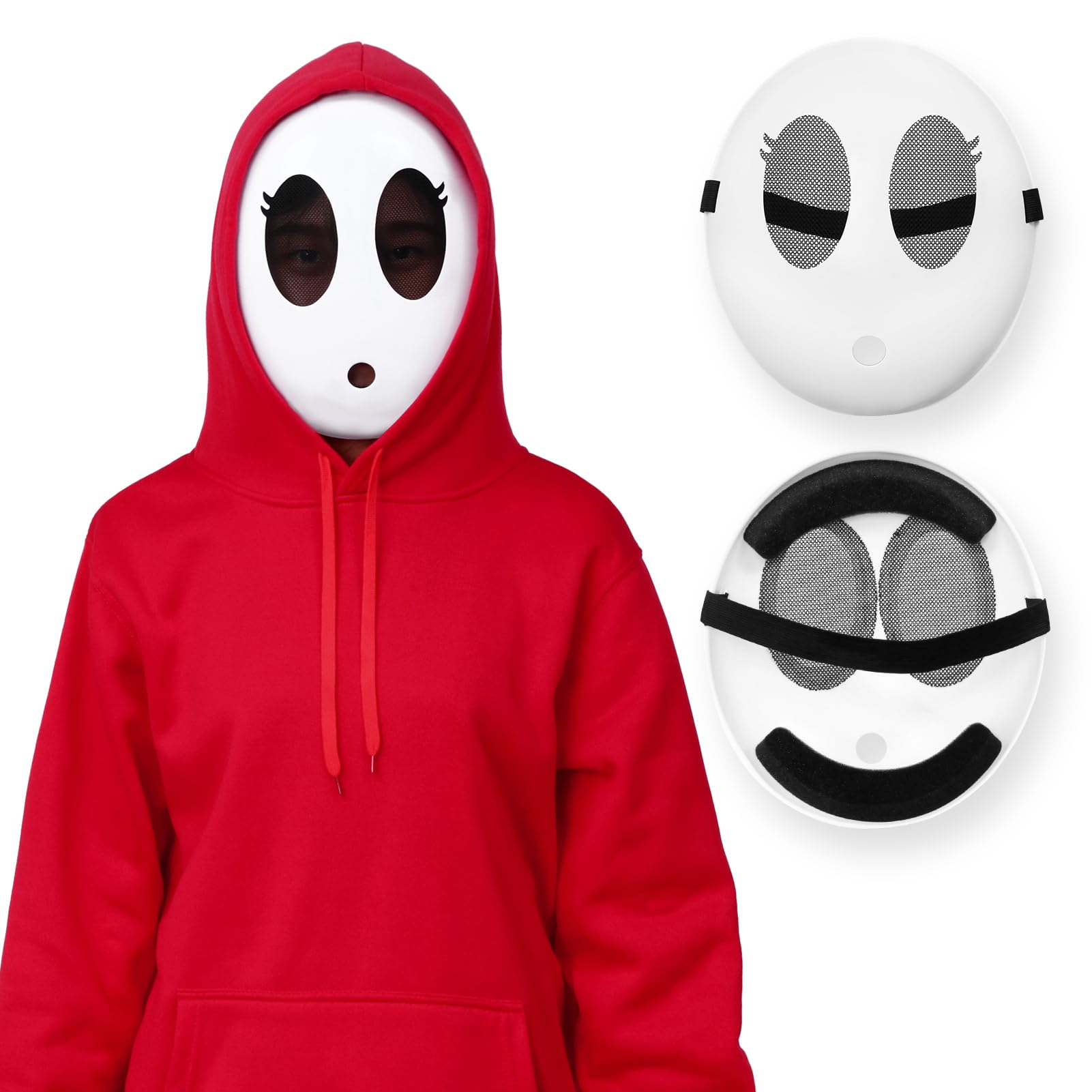 Alaiyaky Shy Guy Mask White Mask for Adult, Halloween Mask Therian Mask Mario Masks Shy Guy Cosplay Mask, Anime Mask Funny Mask for World Book Day Halloween Christmas (F, Women)