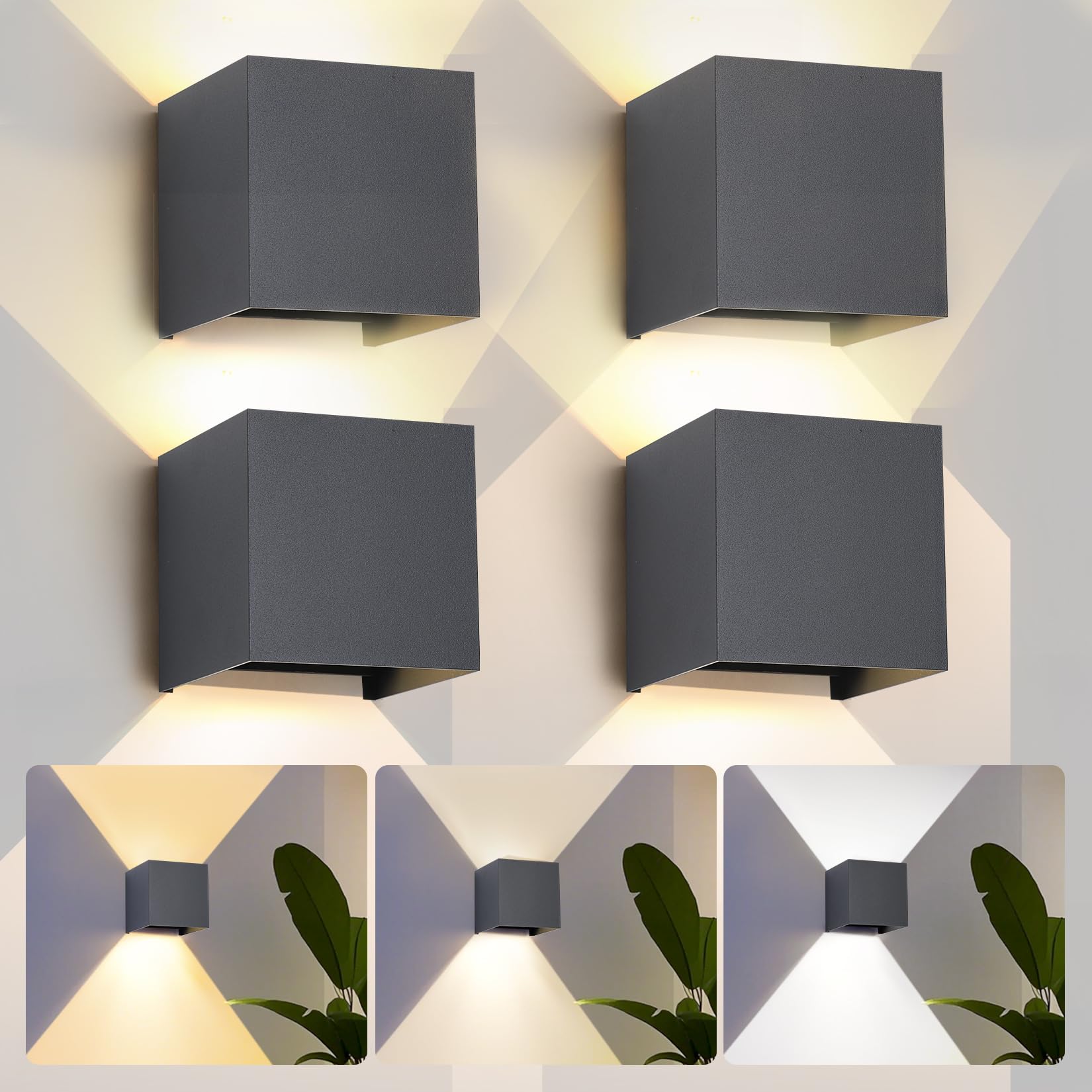 6W LED Wandleuchte Innen/Außen,4000K Außenlampe Außenleuchte innen, IP65 Aussenleuchte Wand UP Down,Außenwandleuchte wandleuchte innen Mit Einstellbar Abstrahlwinkel Natürlweiß,Anthracite,4 Stück