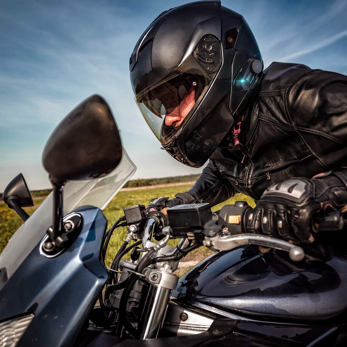 FreedConn Intercomunicador Casco Moto T-COM SC 2 Vías 800M con Pantalla LCD, Universal Bluetooth 5.0 Auriculares Intercom para Motocicleta, Manos Libres Comunicador con Música Compartida (2)