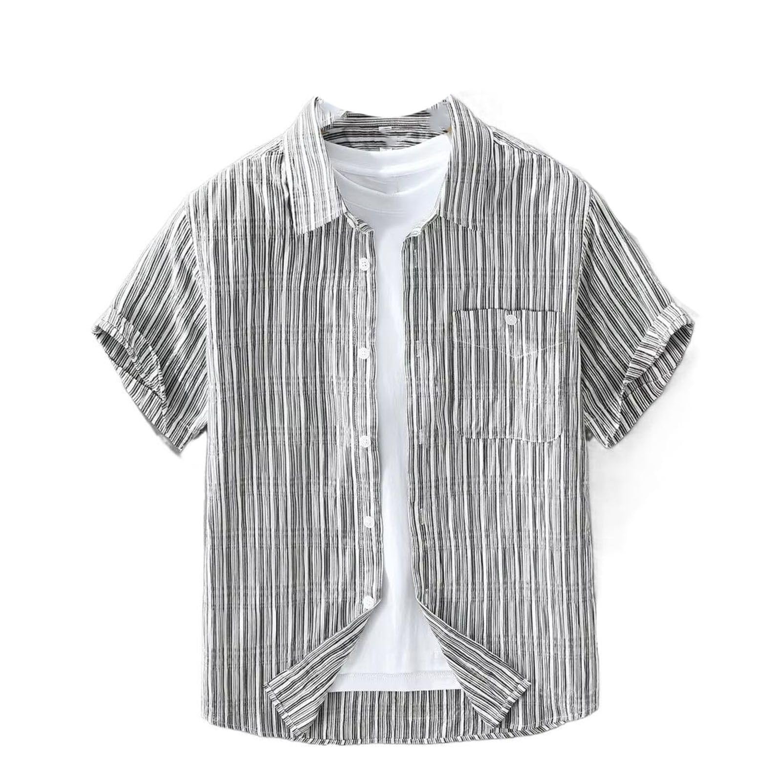 Camicetta Casual da Uomo a Righe con Colletto abbattuto, Top a Maniche Corte da Spiaggia Estivo