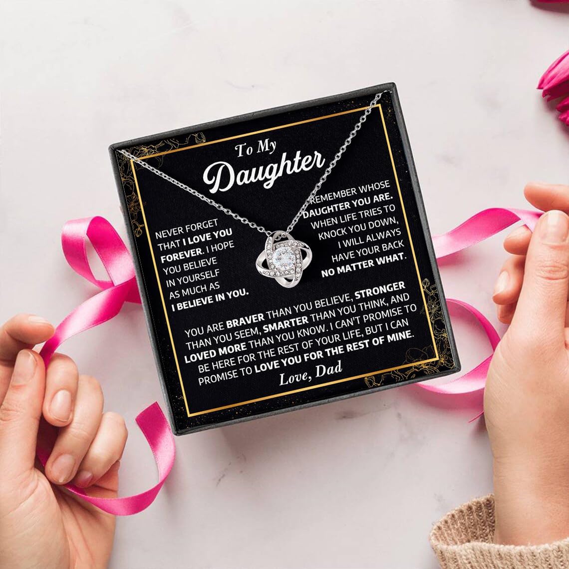 To My Daughter Love Knot Necklace From Dad With Heartfelt Message & Elegant Box, Necklace Gifts For Daughter, Valentines Day, Graduation, Birthday, Wedding, Christmas Gifts From Dad - Image 5