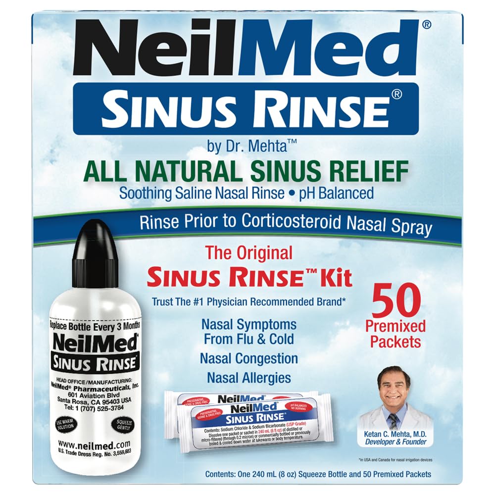 NeilMed Sinus Rinse - A Complete Sinus Nasal Rinse Kit, 50 count (Pack of 1) Count may vary