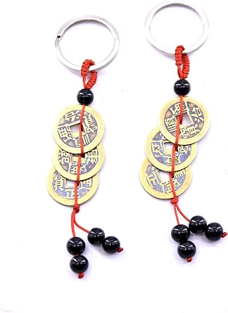 Feng Shui 3 Coins Key Chain for Wealth Prosperity Success and Good Luck Fortune 2 pieces