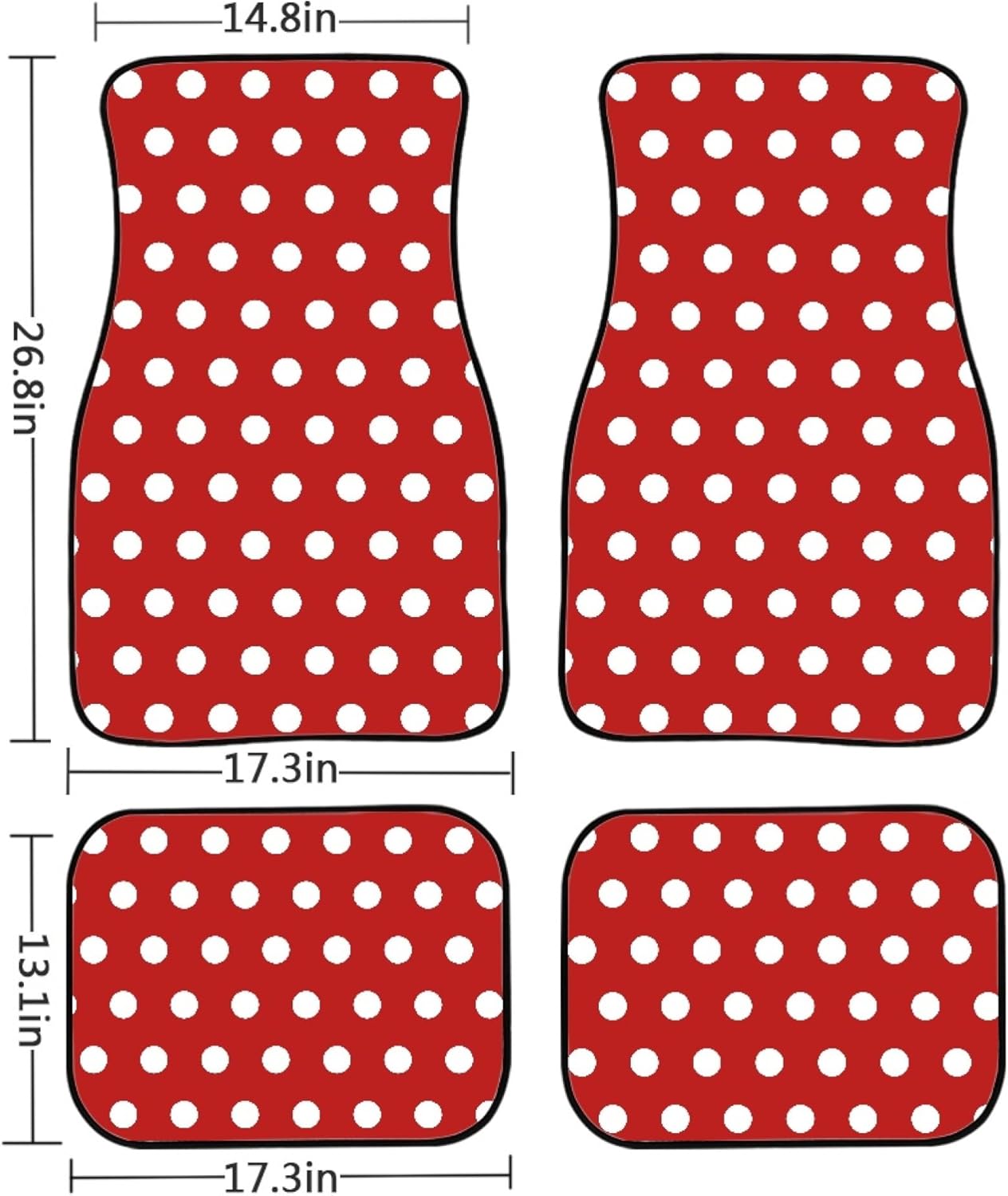 Polka Dots Car Mats Set of 4 Abstract White Small Circle Dot Geometric Pattern on Red Background Floor Mats for Cars Non Slip Front Rear Vehicle Rugs Universal Auto Accessories for Trucks