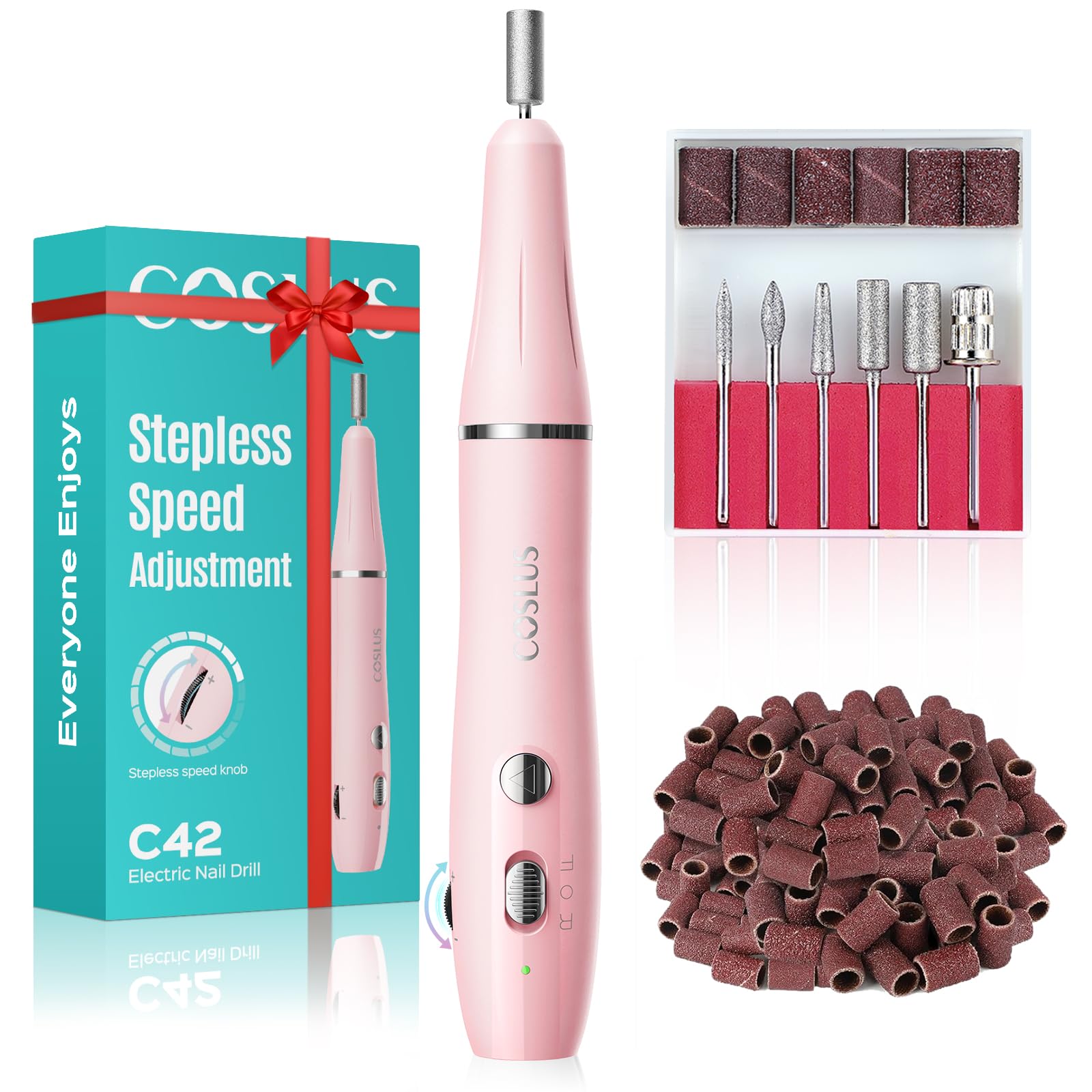 Cordless Electric Nail Drill File COSLUS Nail Drill Machine with Stepless Speed Knob for Acrylic Gel Dip Powder