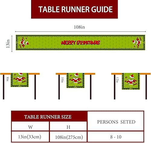 Miniatura 10 de Camino de mesa de Navidad de lino verde mantel de Navidad Navidad invierno vacaciones hogar cocina comedor decoración de mesa de 13 x 90 pulgadas