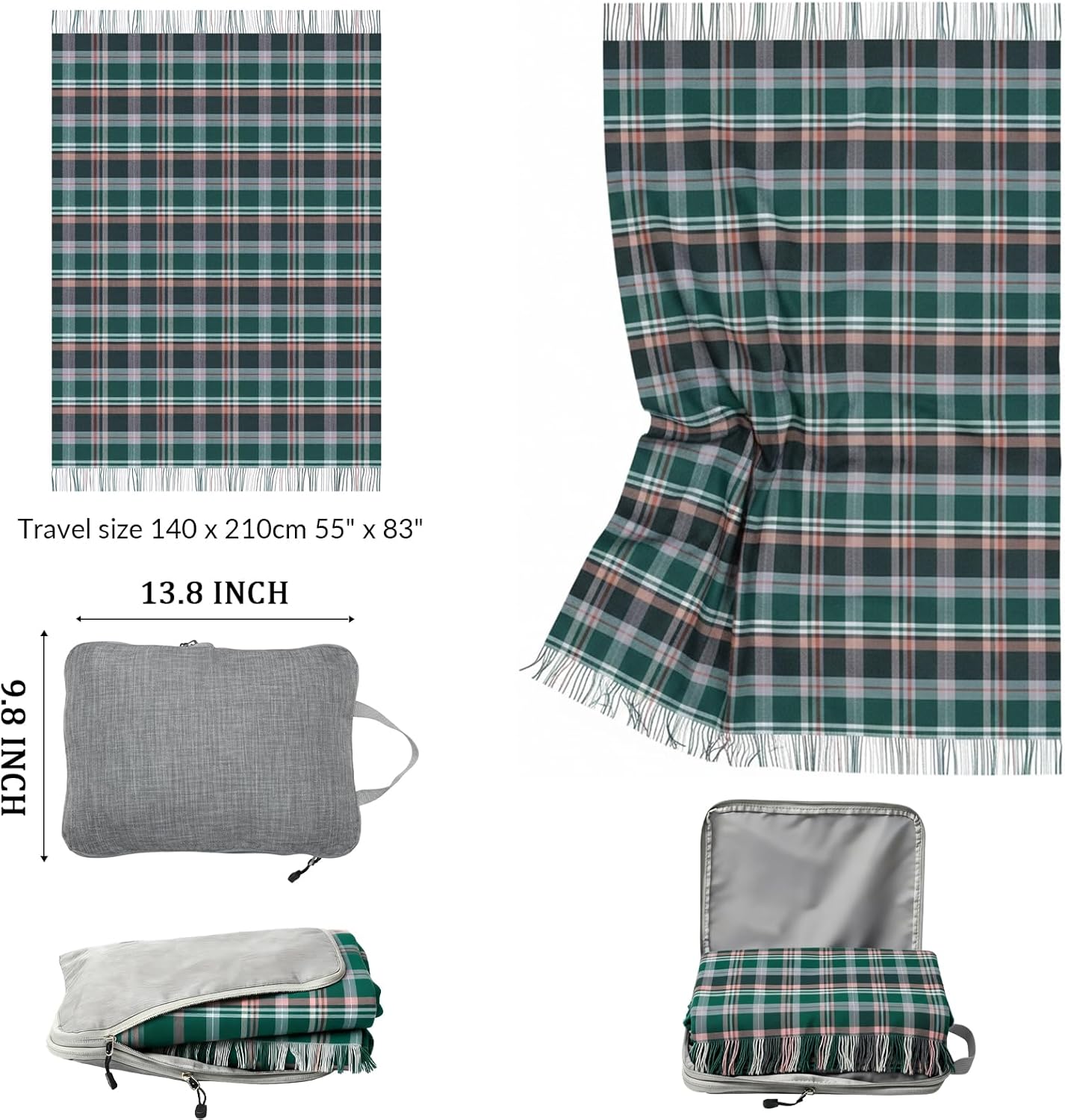 Wool Throw Blanket 55x83 Inch Plaid Tartan Blankets Camping Throws Couch Throws Blankets for Travel 1.5lb - Image 2