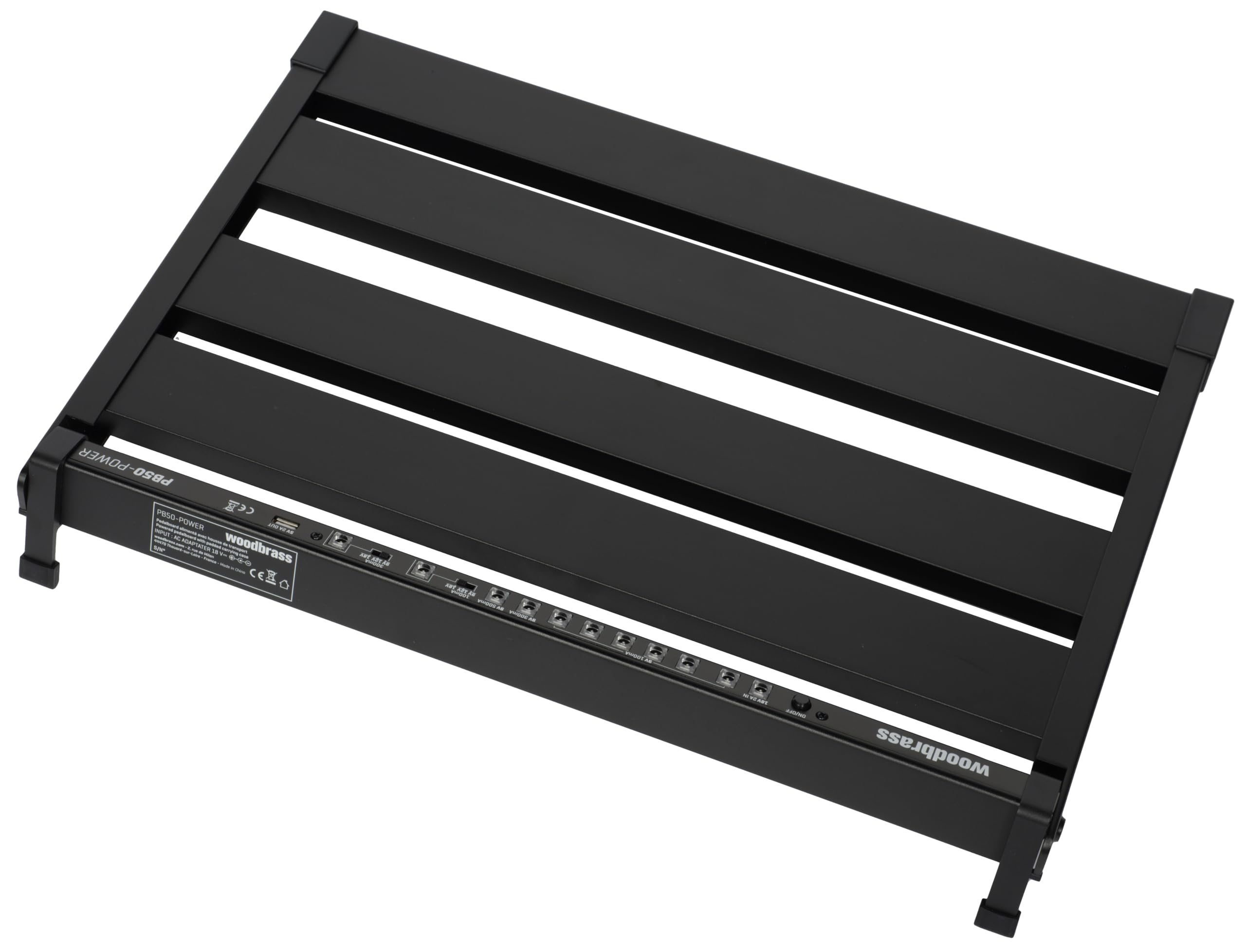 Woodbrass PB50-POWER Pedalboard alimenté avec housse de transport matelassée - Solution robuste et polyvalente pour 10 pédales d'effets guitare et basse : Parfait pour la maison, répétition et scène