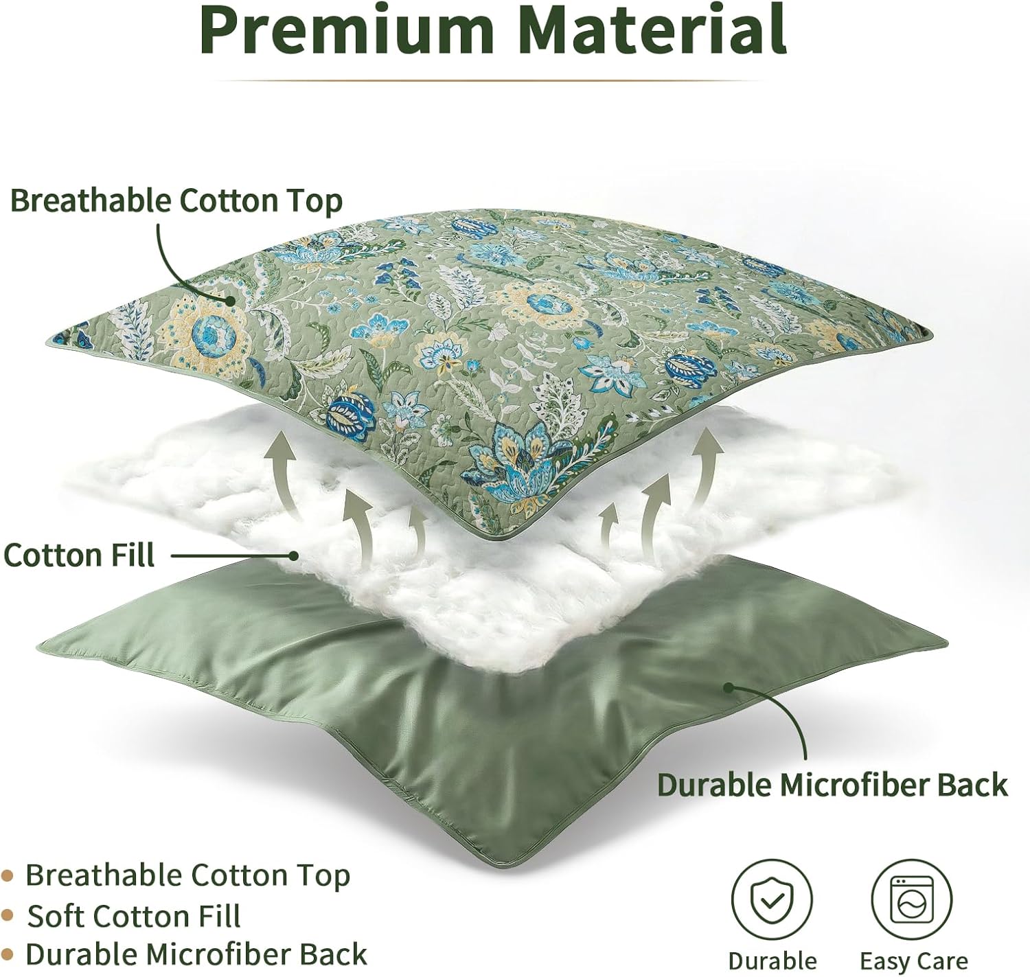 TWINRUN King Size Cotton Quilt Set | Vintage Sage Green/Dusty Blue Bedspread with Botanica (98x106 Inch + 2 Pillowcases) | Lightweight Farmhouse Bedding for Coastal & Boho Bedrooms for All Seasons - Image 3