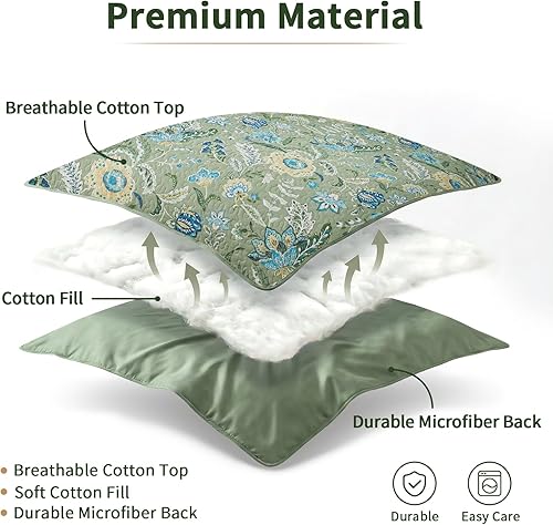 Miniatura 3 de TWINRUN Juego de edredón de algodón tamaño Queen Colcha vintage verde salviaazul polvoriento con Botanica (90 x 98 pulgadas + 2 fundas de almohada)