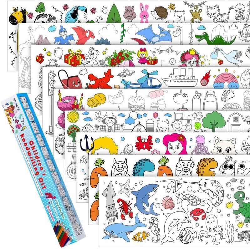 Tatuo 9 Pcs Children's Drawing Rolls, 11.8" x 118" Coloring Paper Rolls Sticky DIY Painting Drawing Filling Paper Roll for Toddler Early Educational Toys Kids Gift (Land & Marine Animals & Dinosaur) image 4