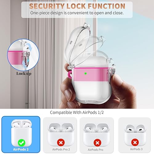 Miniatura 2 de WOFRO Funda para AirPods de 21 generación con bloqueo, para Airpods de 1 y 2 generación, a prueba de golpes, con kit de limpieza, cordón y llavero