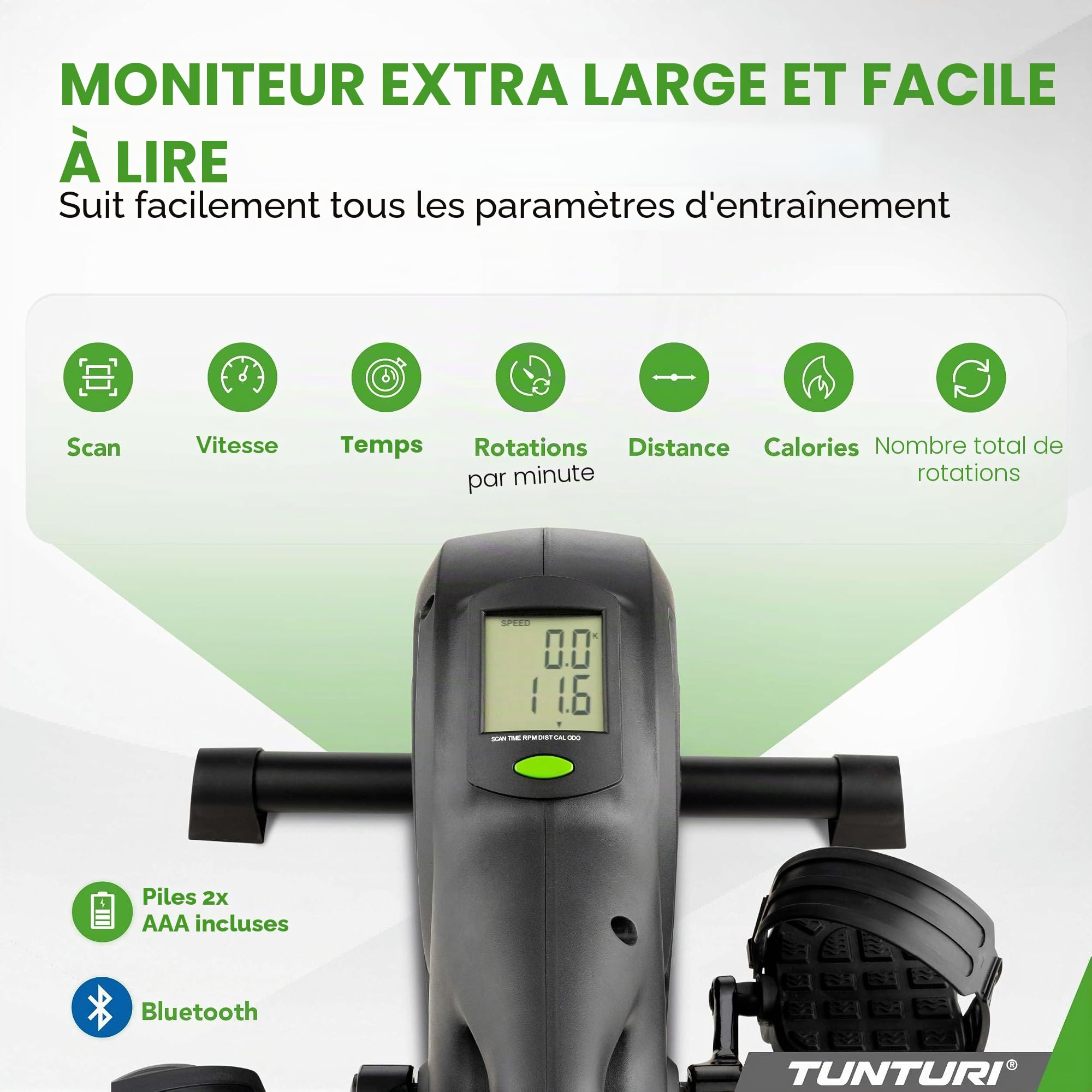 Tunturi Cardio Fit M40 Mini Vélo d'appartement entraînement des jambes et des bras résistance réglable écran LCD