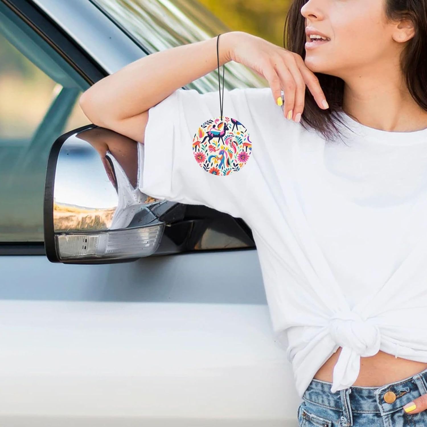 Car Air Freshener 24 PCS Mexican Otomi Animals Hanging Car Air Fresheners Auto Interior Decor Card Freshener Strong Scented Card Lavender Cars Scents for Office Bedroom Close Drawer Round Shape