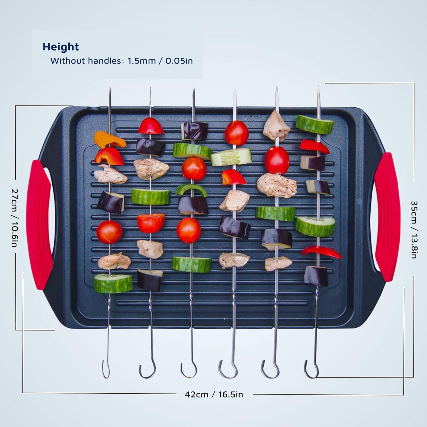 Jean-Patrique Stove Top Griddle with Handles + 6 Stainless Steel Skewers - Cast Aluminum Flat Top Griddle with Metal Skewers for Grilling
