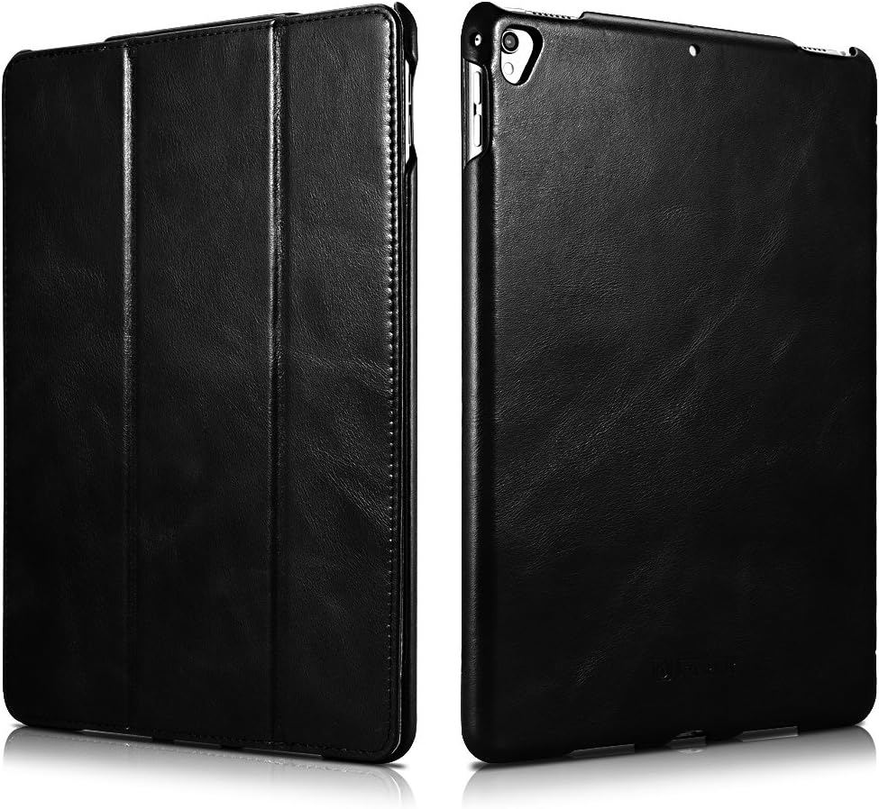 iPad Pro 12.9 Case, Icarercase Genuine Leather Case Folio Flip Smart Cover Auto Wake/Sleep Function [Magnetic Closure] Kickstand for Apple iPad Pro 12.9（2015&2017 Only） Black
