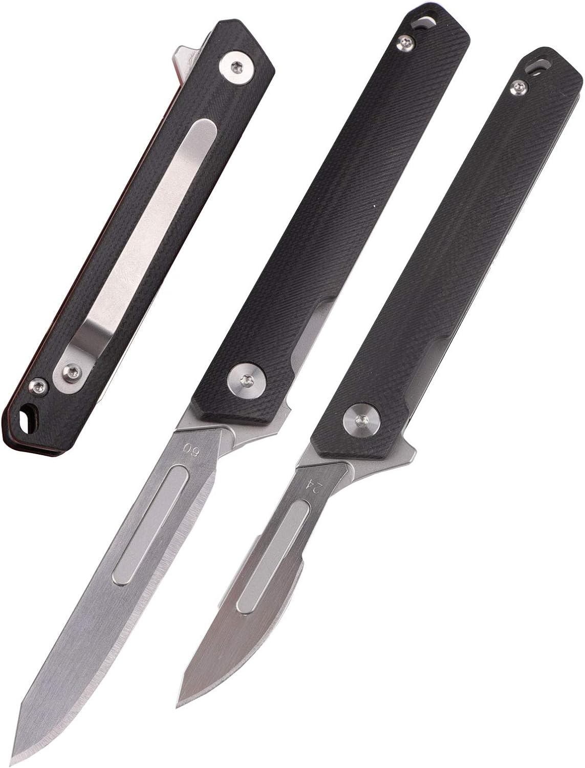 Samior S13 Small Slim Flipper Scalpel Folding Pocket Knife with 10pcs #24 and 10pcs #60 Replaceable Blade, G10 Handle with Liner Lock Pocket Clip, Utility EDC Keychain Knives, 1.2oz