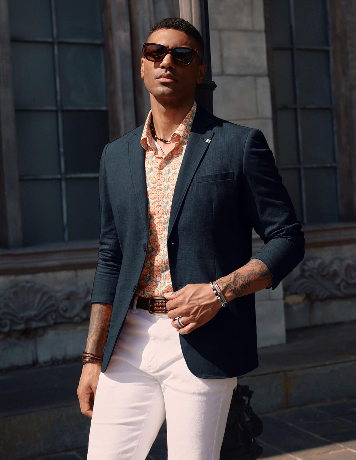 PJ PAUL JONES Blazer da uomo in lino, moderno, per il tempo libero, sportivo, vestibilità regolare, 2 bottoni, giacca da lavoro, Blu scuro, XXL