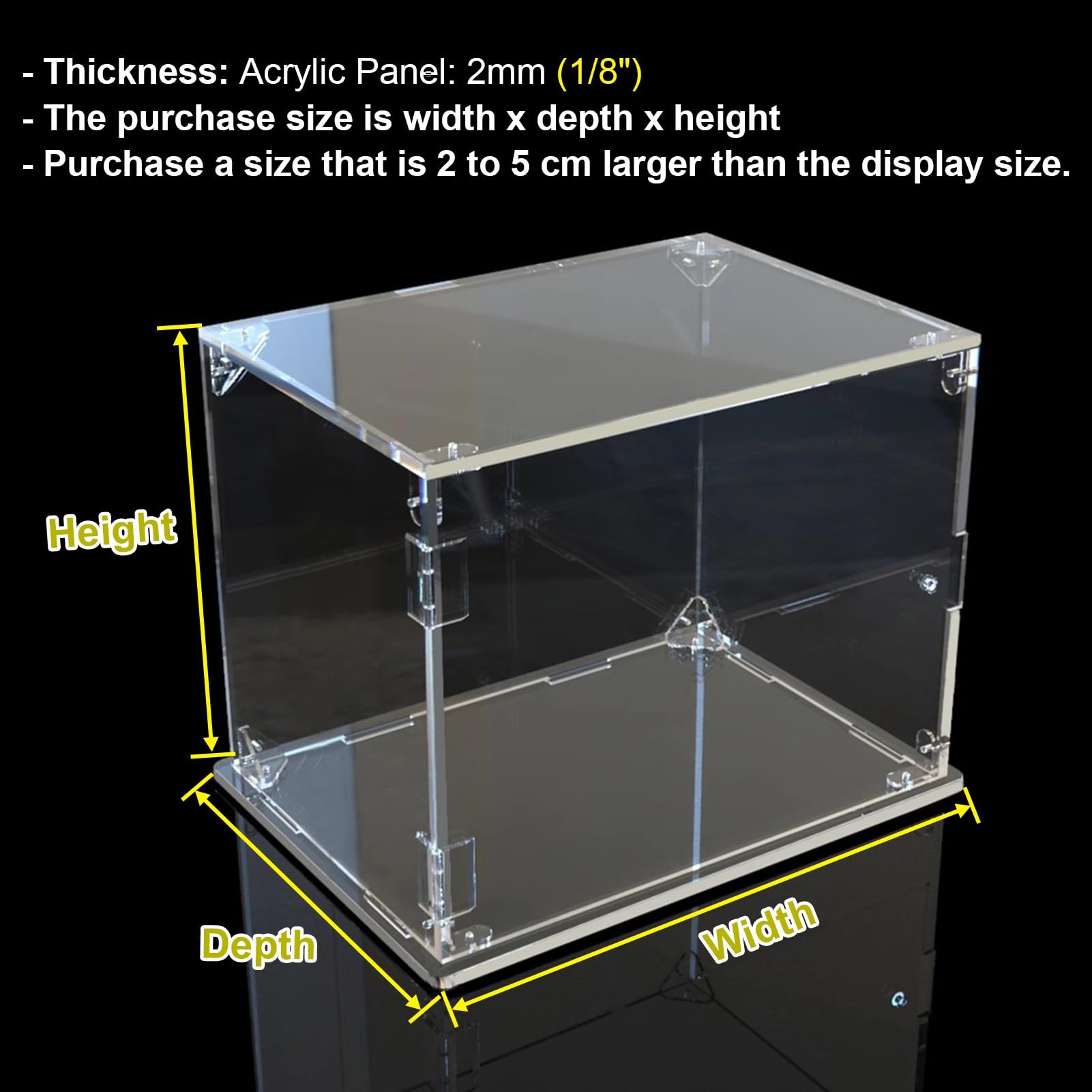Vitrina acrílica, Vitrina acrílica con bisagra - Vitrina abatible para Figuras, muñecas y trofeos - Disponible en Anchos de 4 a 18 Pulgadas - Vitrina versátil (40x30x35cm)