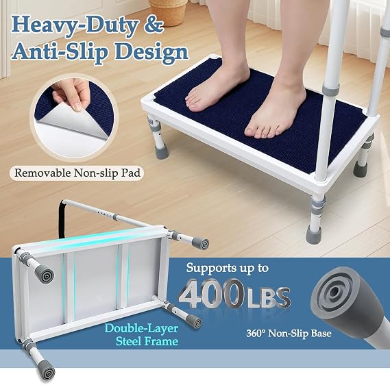 Bed Steps for High Beds for Adults Bedside Stool with Handle for Elderly