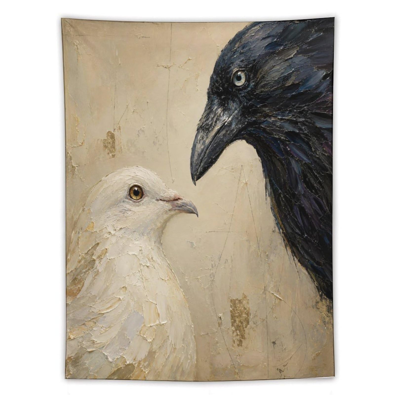 H3B8U2Y5 Raven and Dove Wall Tapestry, Realistic Illustration, Sofa Area